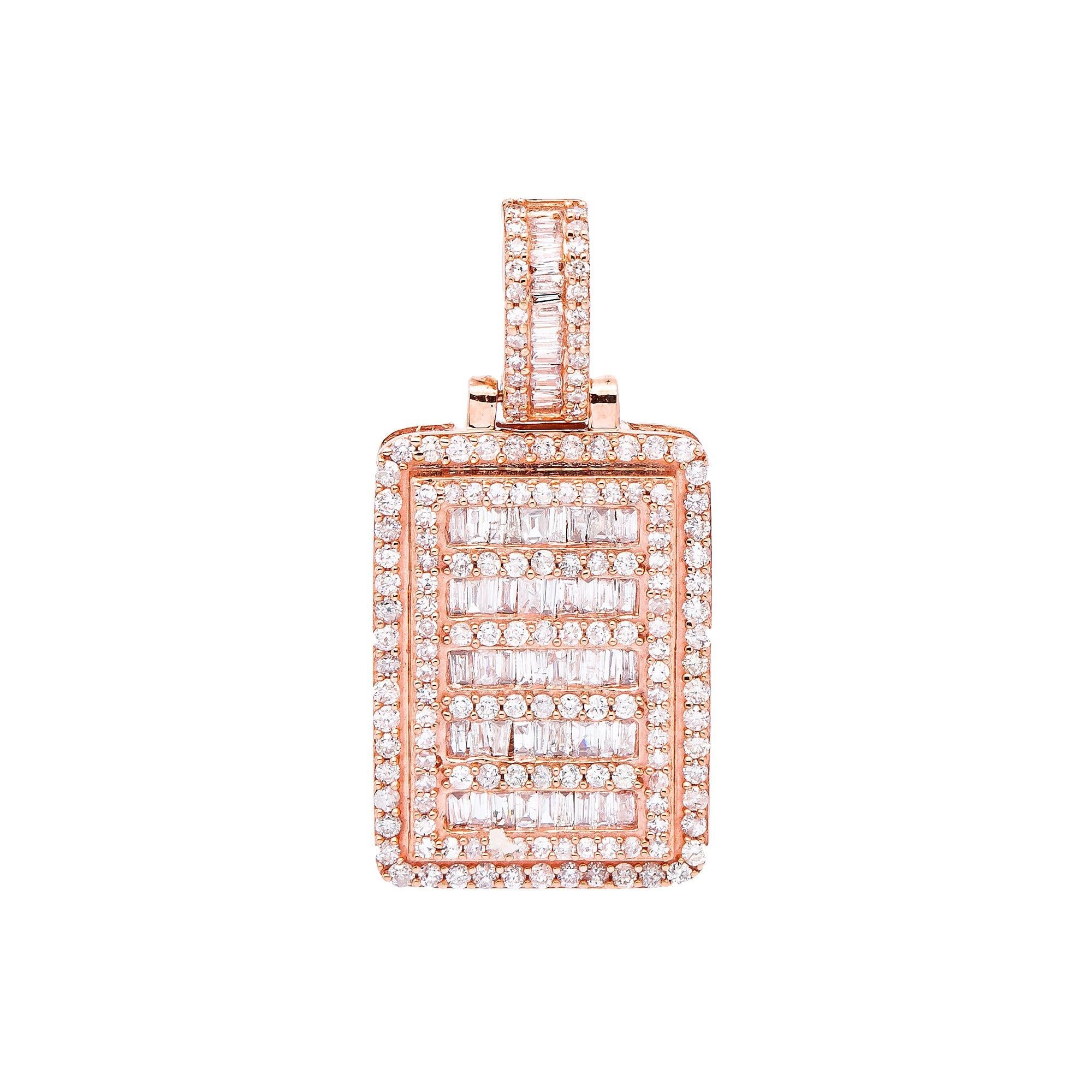 14K ROSE GOLD DOG TAG PENDANT WITH 1.90 CT DIAMONDS