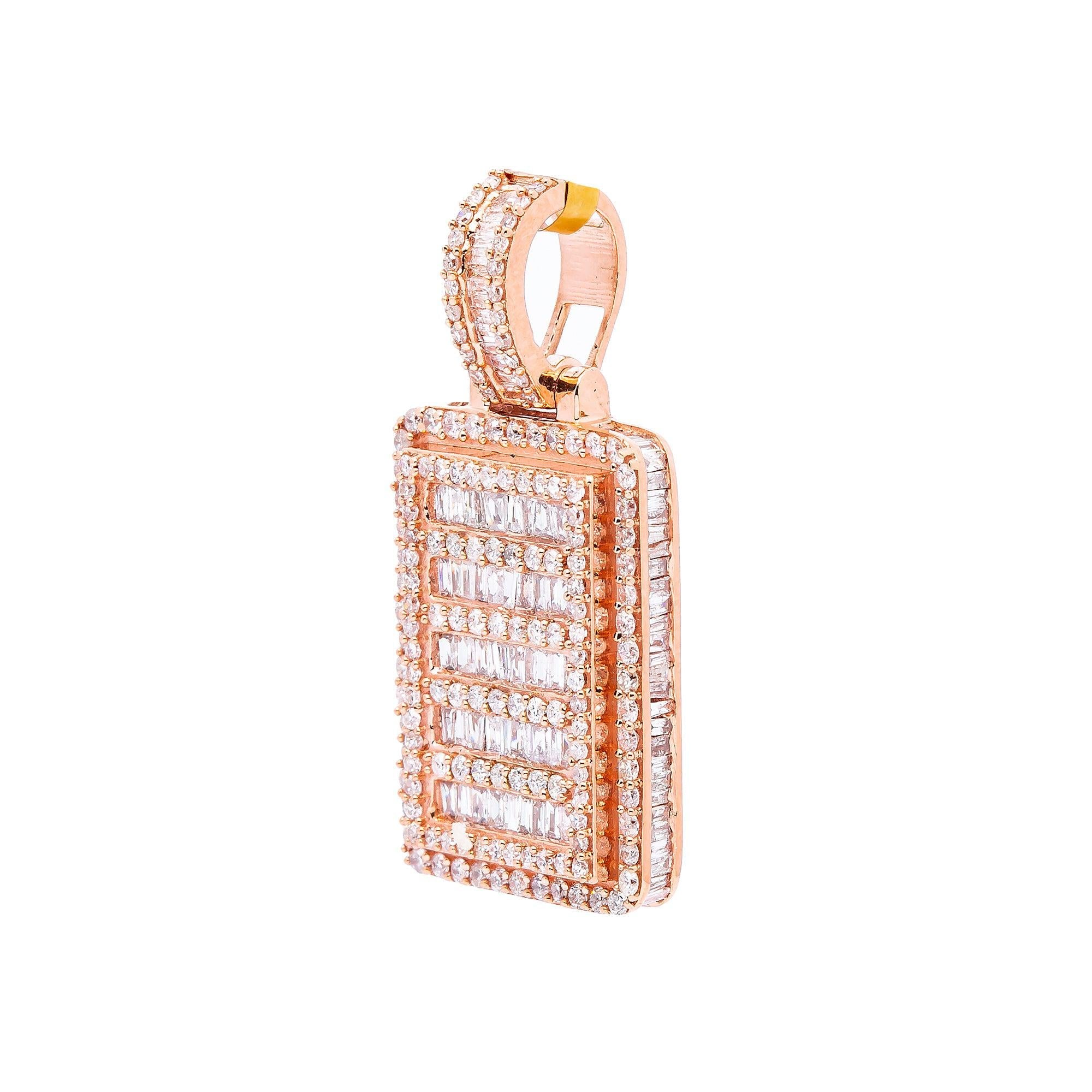 14K ROSE GOLD DOG TAG PENDANT WITH 1.90 CT DIAMONDS