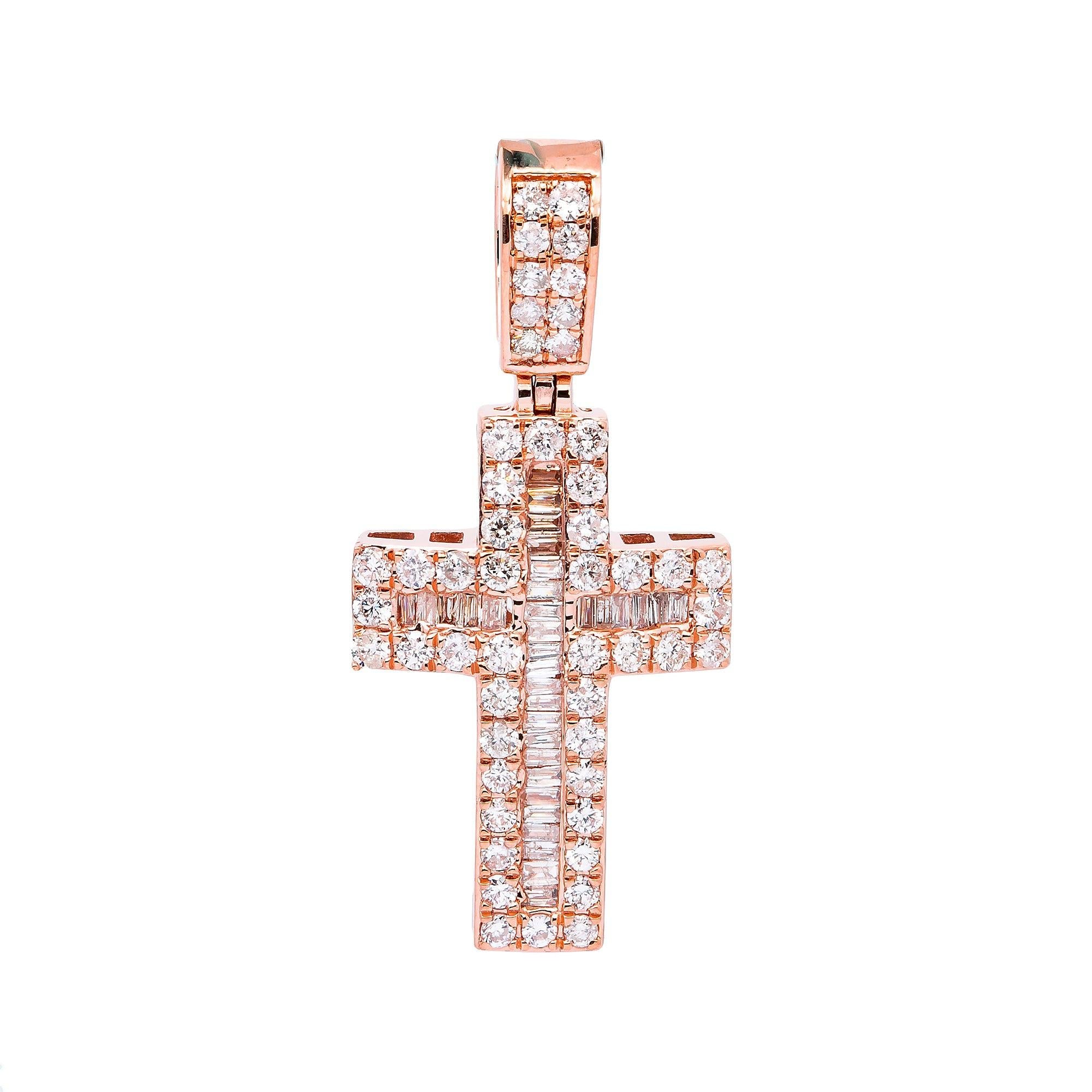 14K ROSE GOLD CROSS PENDANT WITH 1.00 CT DIAMONDS