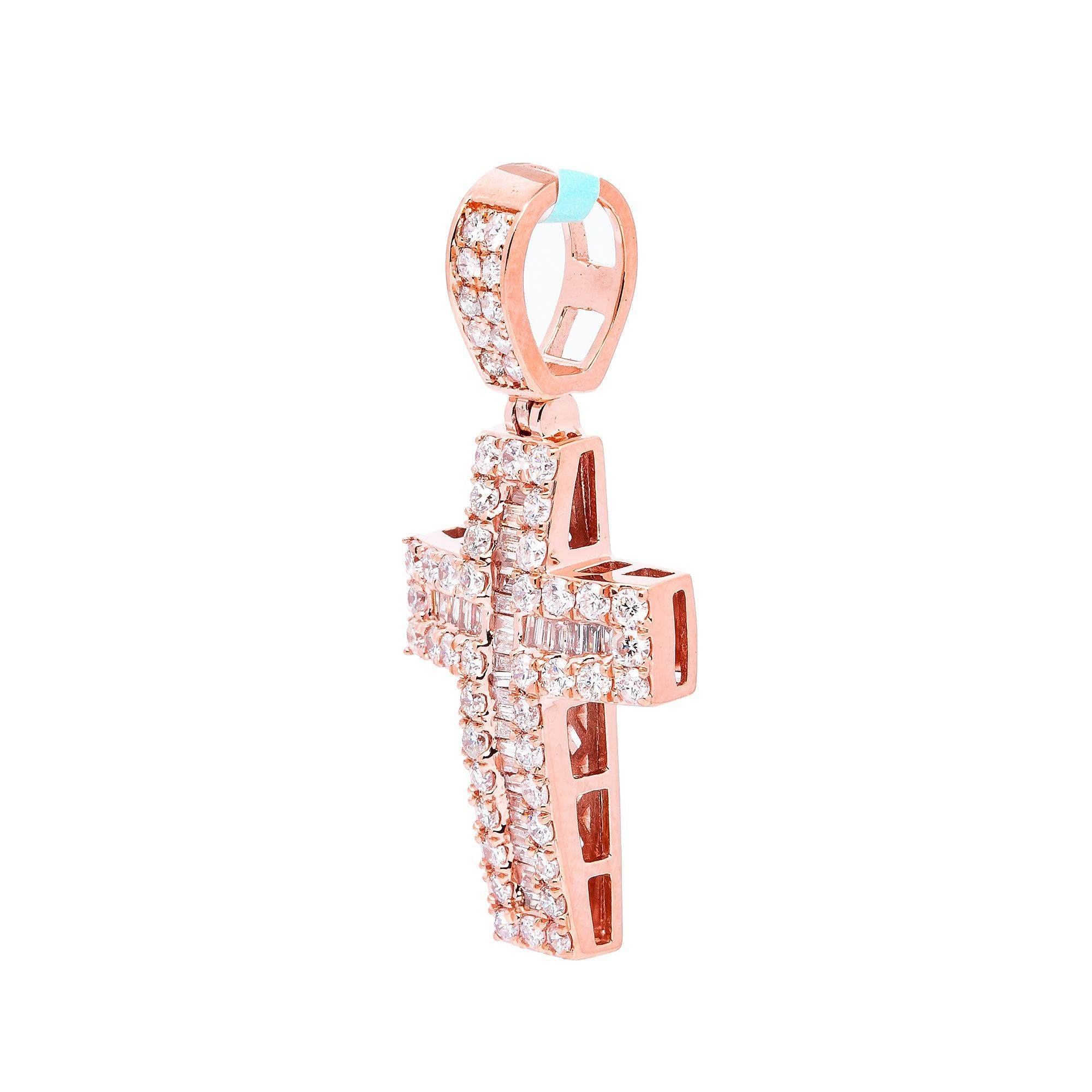 14K ROSE GOLD CROSS PENDANT WITH 1.00 CT DIAMONDS