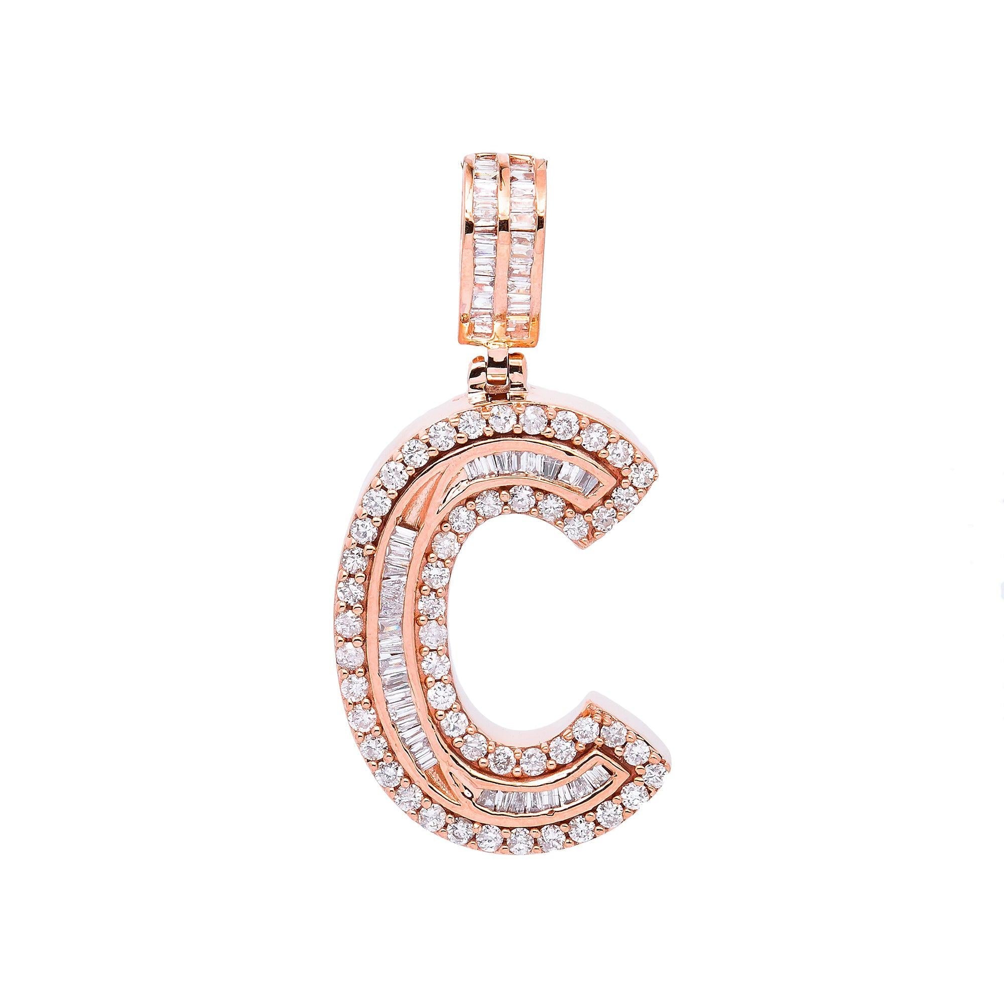 14K ROSE GOLD LETTER C PENDANT WITH 0.87 CT DIAMONDS