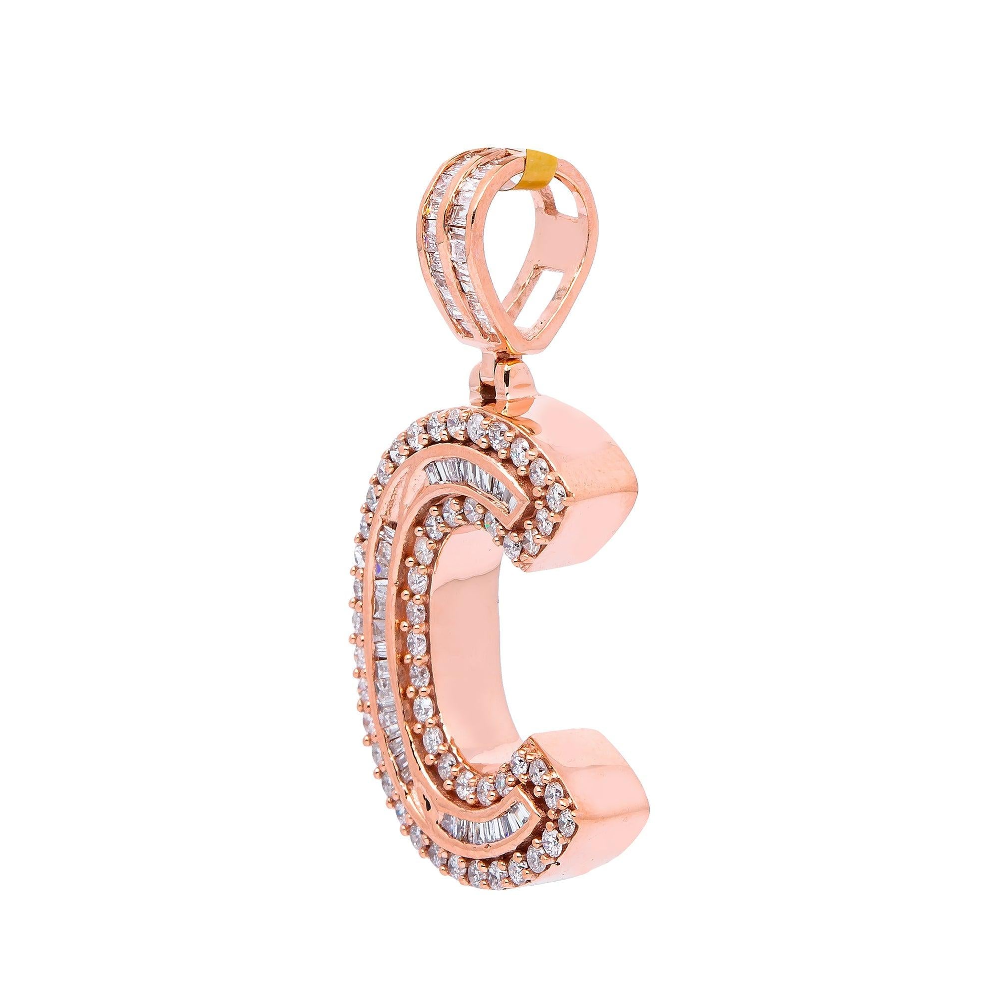 14K ROSE GOLD LETTER C PENDANT WITH 0.87 CT DIAMONDS