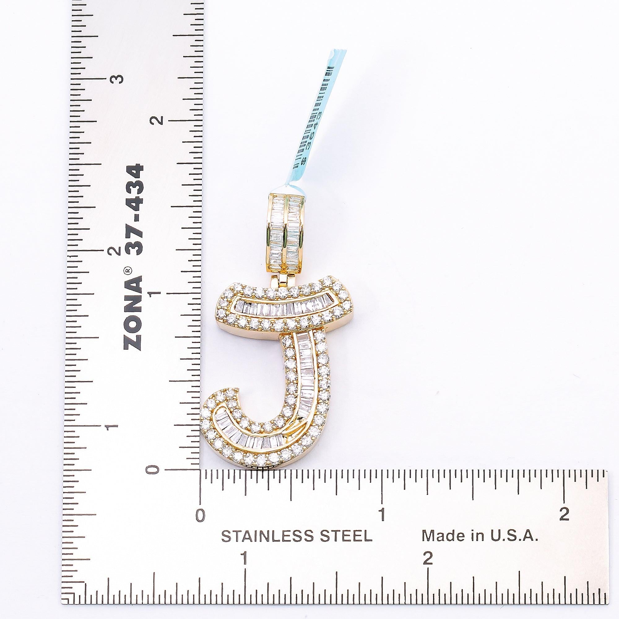 14K YELLOW GOLD LETTER J PENDANT PENDANT WITH 1.9 CT DIAMONDS