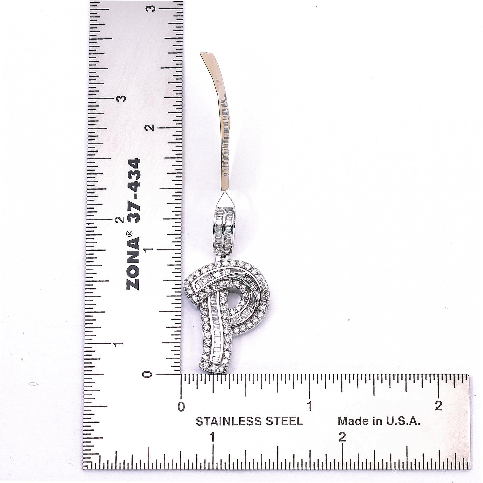 14K WHITE GOLD LETTER P PENDANT WITH 0.95 CT DIAMONDS
