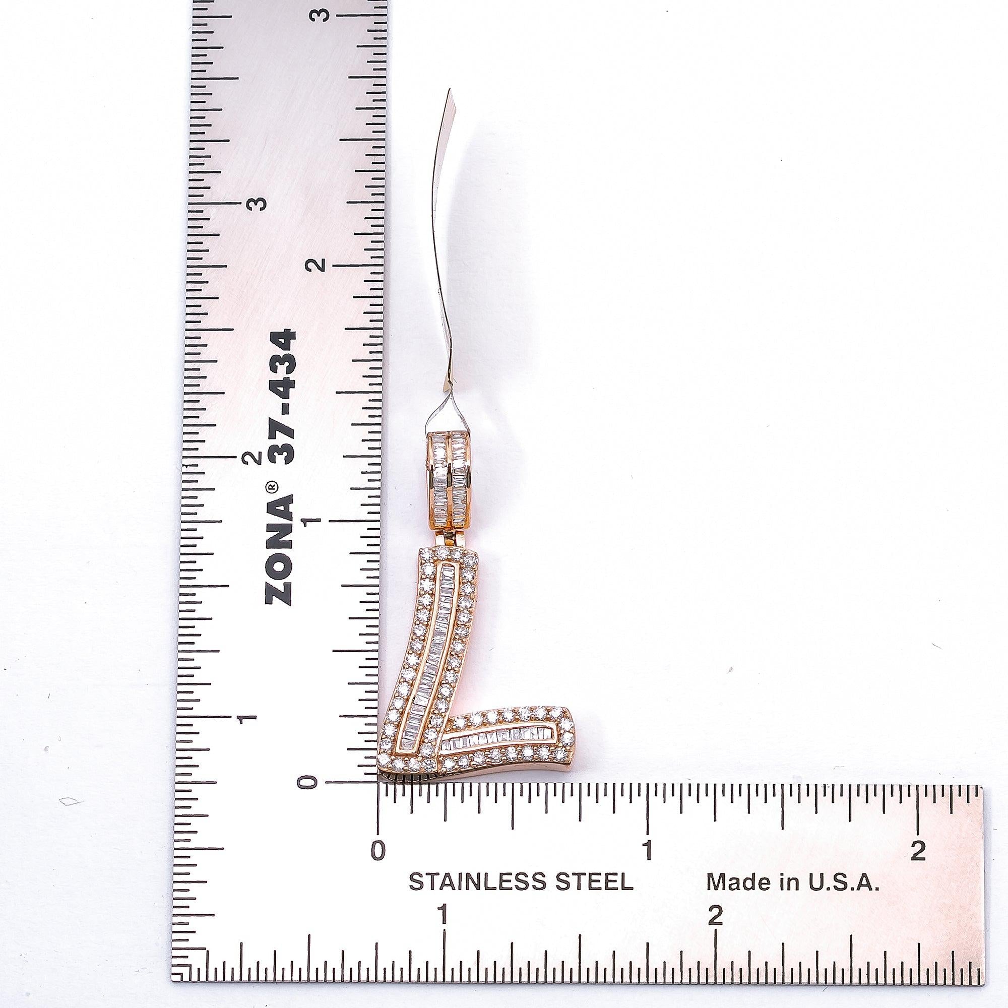 14K ROSE GOLD LETTER L PENDANT WITH 0.89 CT DIAMONDS