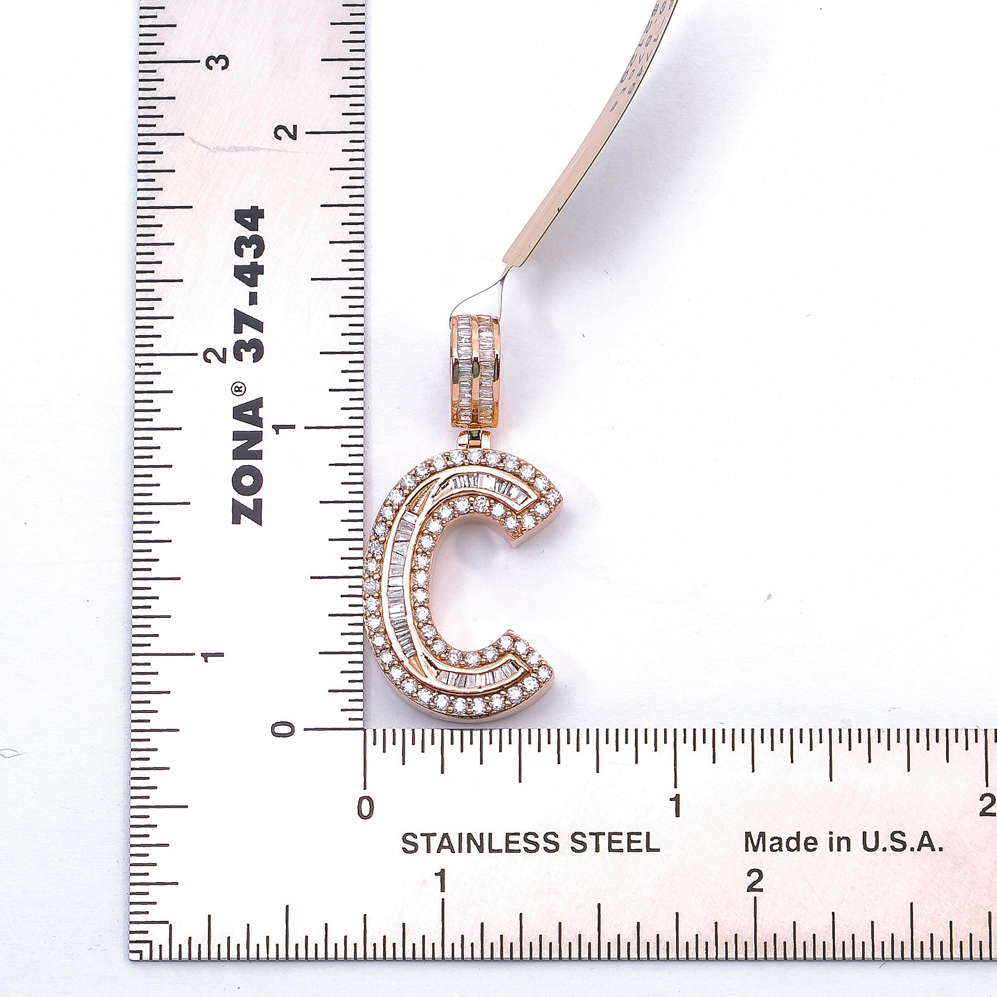 14K ROSE GOLD LETTER C PENDANT WITH 0.87 CT DIAMONDS