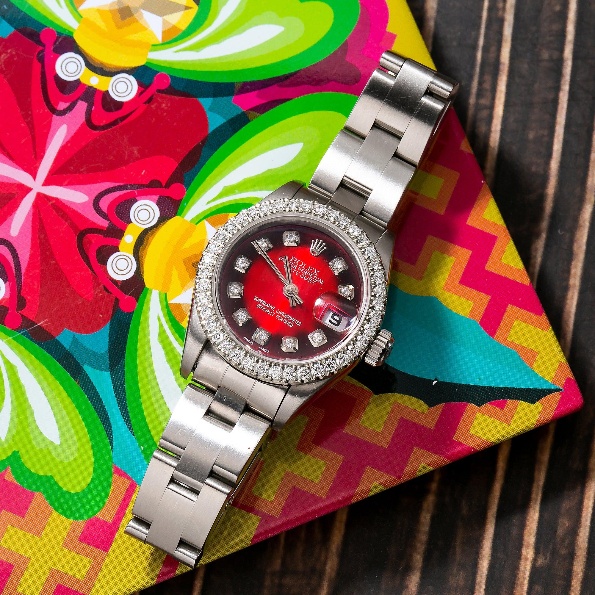 Rolex Datejust 26MM Red Diamond Dial With Stainless Steel Oyster Bracelet