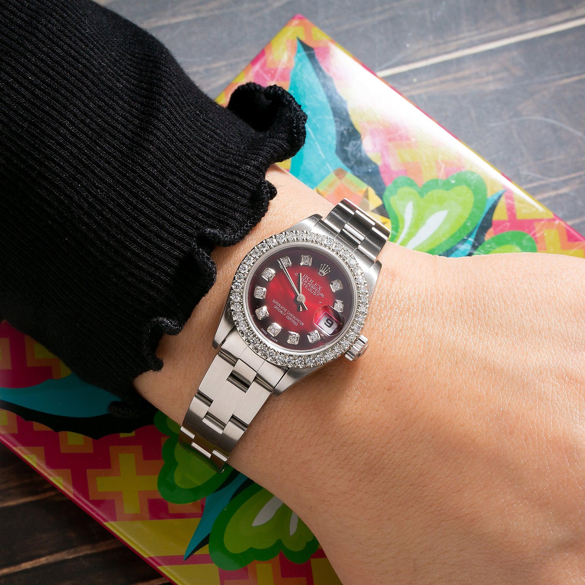 Rolex Datejust 26MM Red Diamond Dial With Stainless Steel Oyster Bracelet