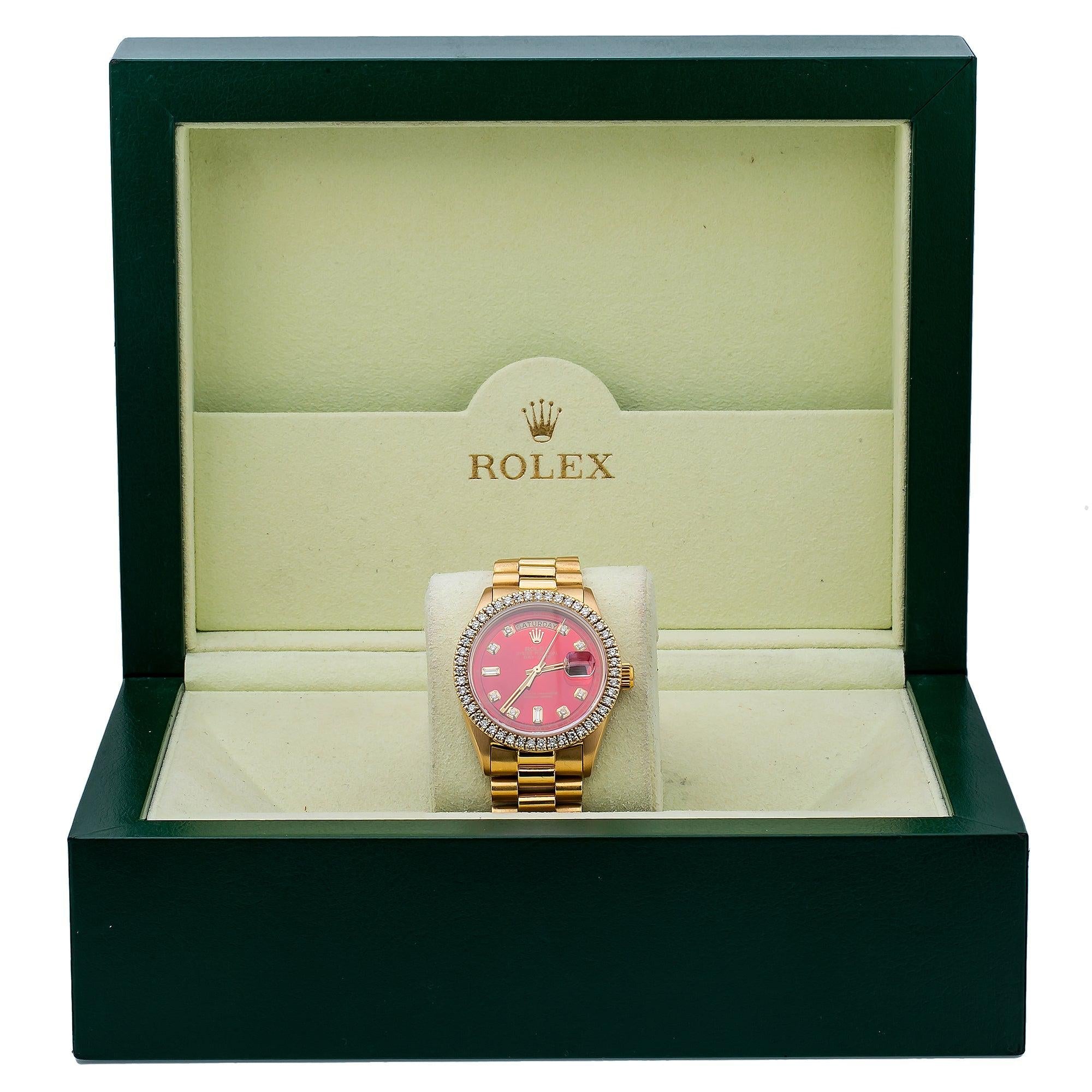 Rolex Day-Date 1803 36MM Red Diamond Dial With Yellow Gold President Bracelet