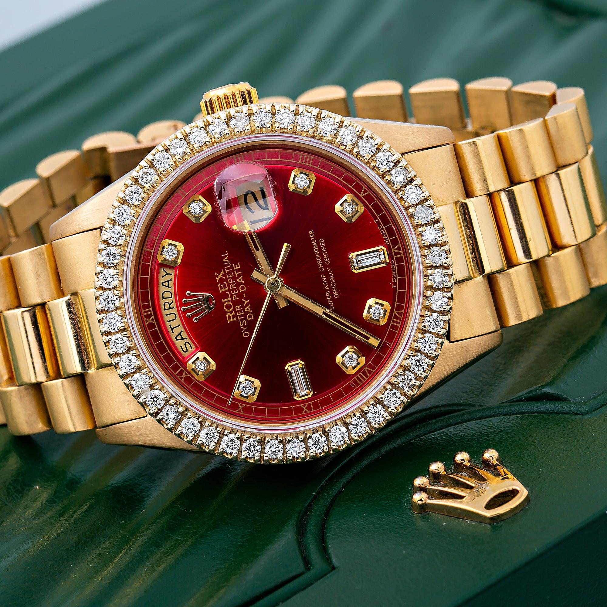Rolex Day-Date 1803 36MM Red Diamond Dial With Yellow Gold President Bracelet