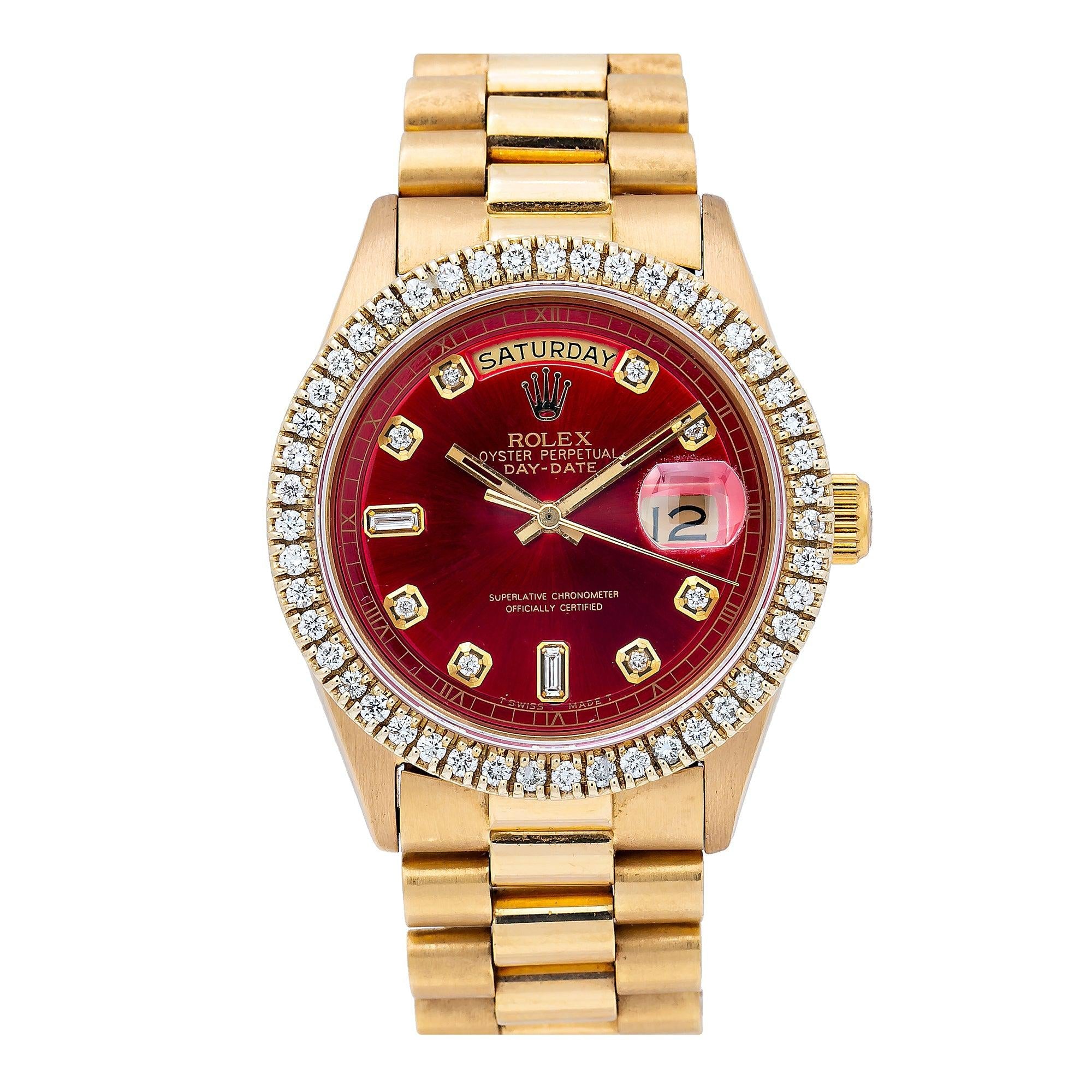 Rolex Day-Date 1803 36MM Red Diamond Dial With Yellow Gold President Bracelet