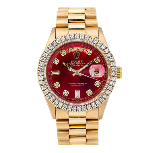 Rolex Day-Date 1803 36MM Red Diamond Dial With Yellow Gold President Bracelet