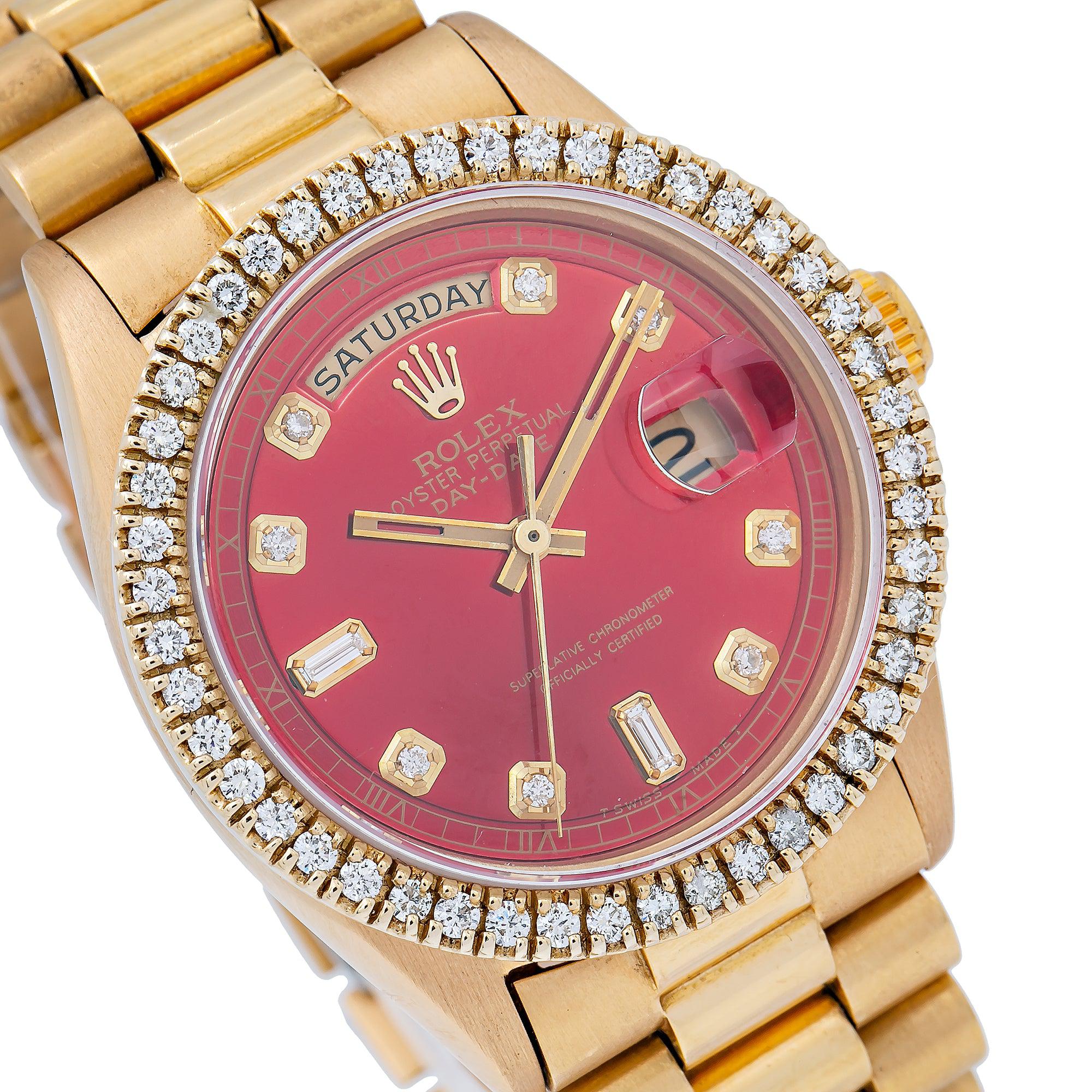 Rolex Day-Date 1803 36MM Red Diamond Dial With Yellow Gold President Bracelet