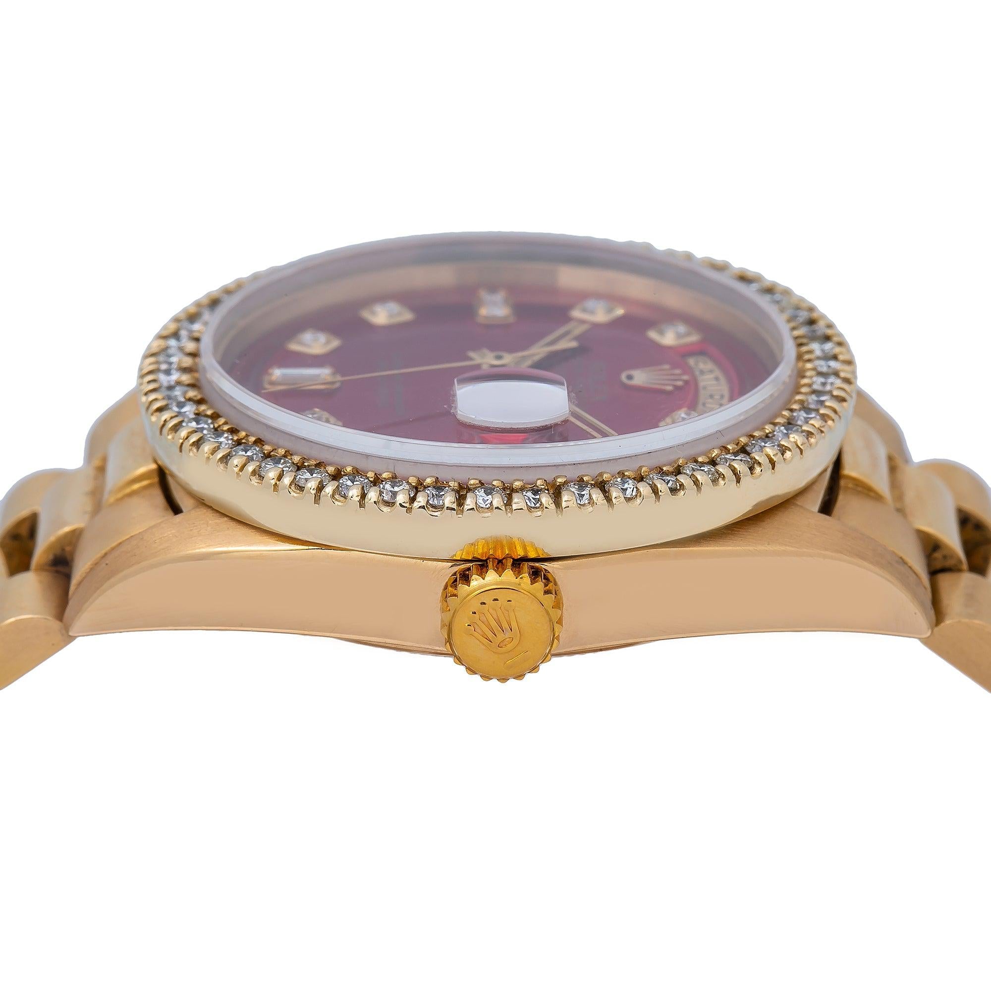 Rolex Day-Date 1803 36MM Red Diamond Dial With Yellow Gold President Bracelet