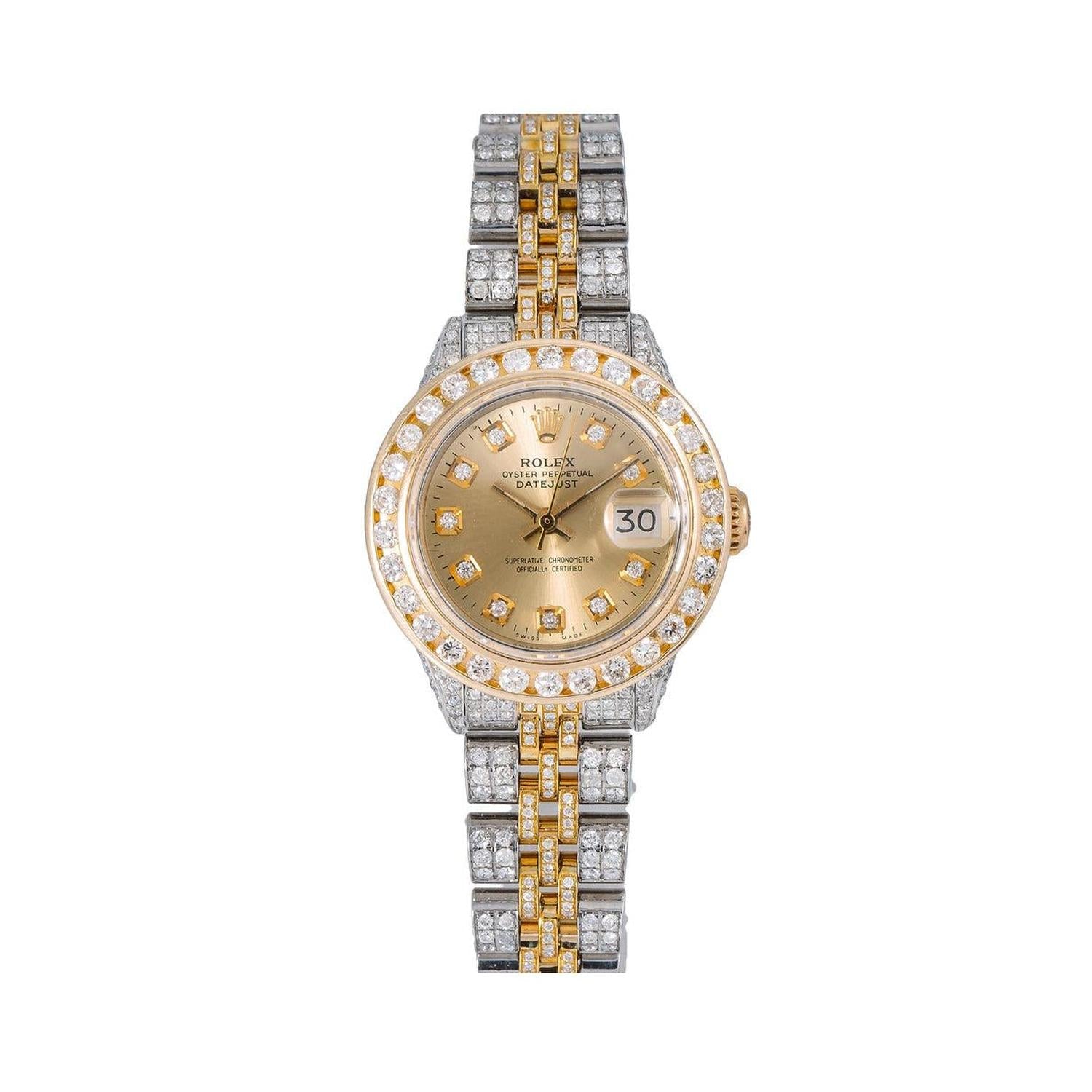 Rolex Datejust 26MM 69173 Champagne Diamond Dial Diamond Bezel Two Tone Full Diamond Jubilee Bracelet