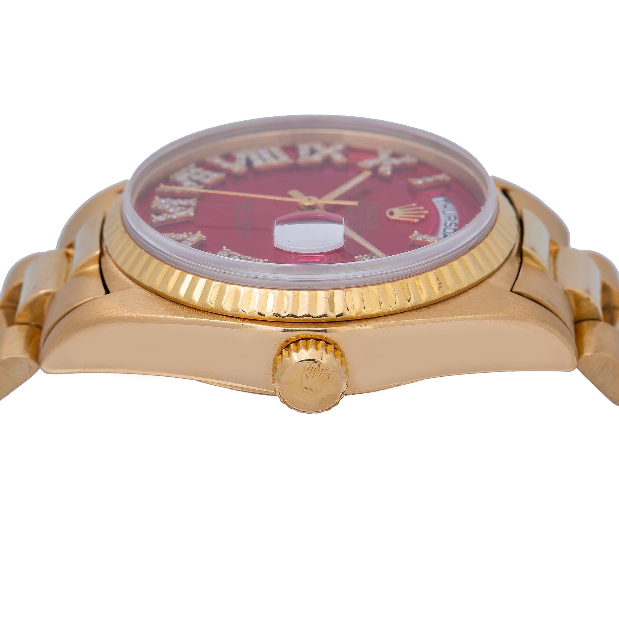 Rolex Day-Date 18038 36MM Red Diamond Dial With Yellow Gold President Bracelet
