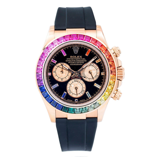 Rolex Daytona 116505 40MM Black Rainbow Diamond Dial And Bezel With Black Rubber Bracelet
