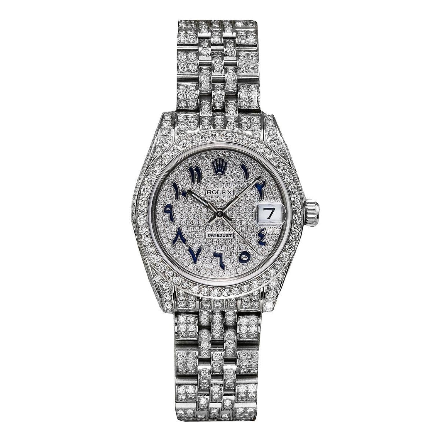 Rolex Datejust 26MM 179174 Diamond Paved Eastern Arabic Dial Diamond Bezel Full Diamond Oyster Bracelet