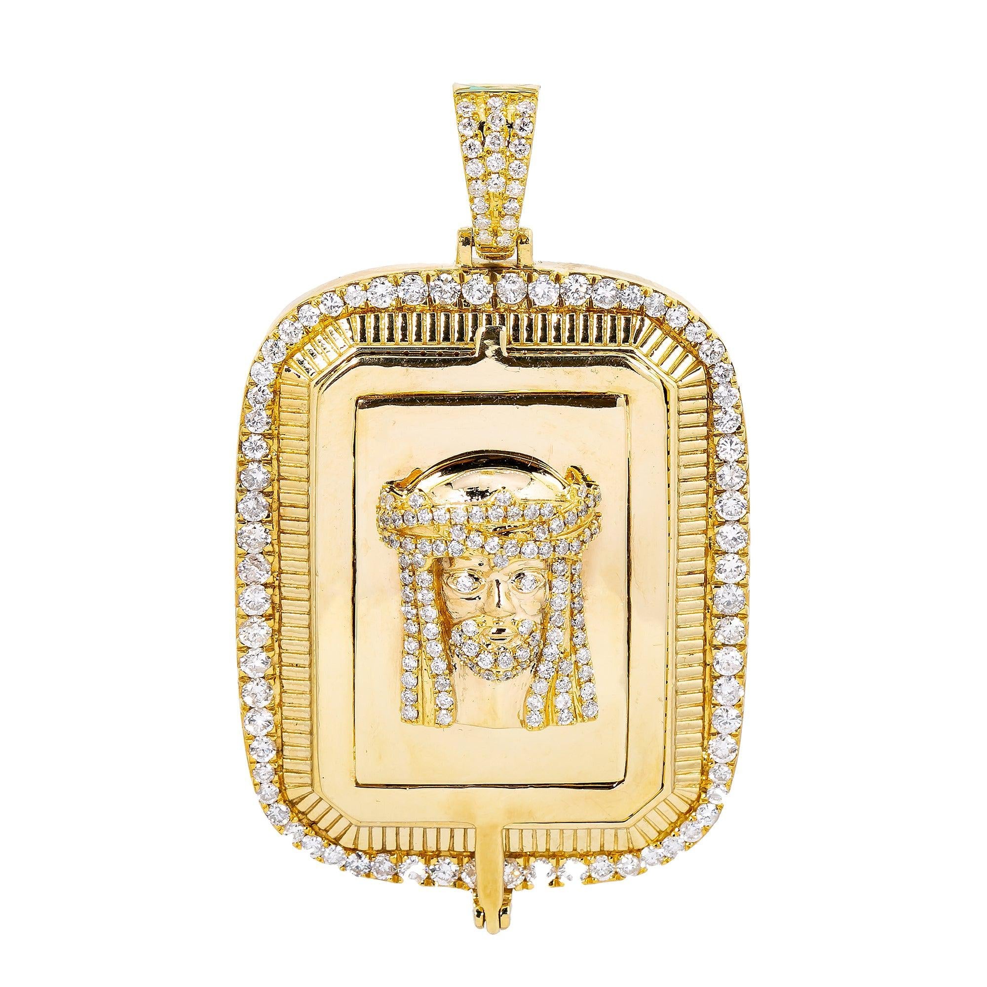 Men's 14K Yellow Gold Jesus Head Pendant with 3.86 CT Diamonds