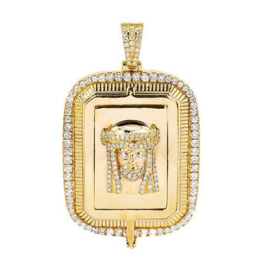Men's 14K Yellow Gold Jesus Head Pendant with 3.86 CT Diamonds