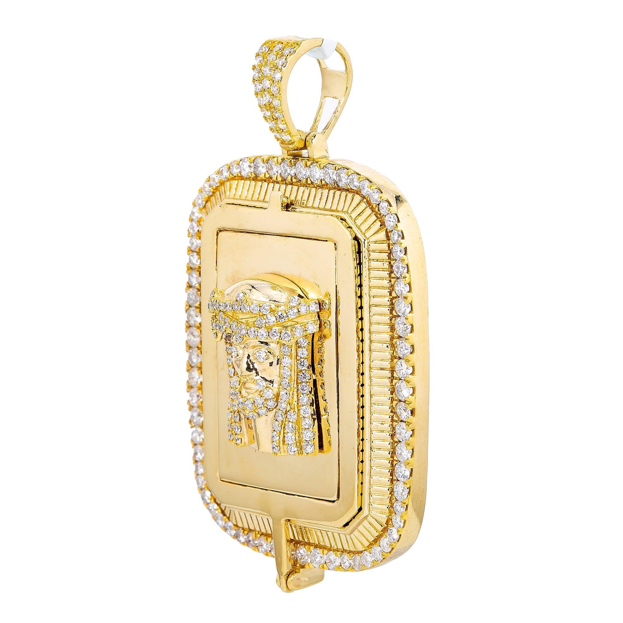 Men's 14K Yellow Gold Jesus Head Pendant with 3.86 CT Diamonds
