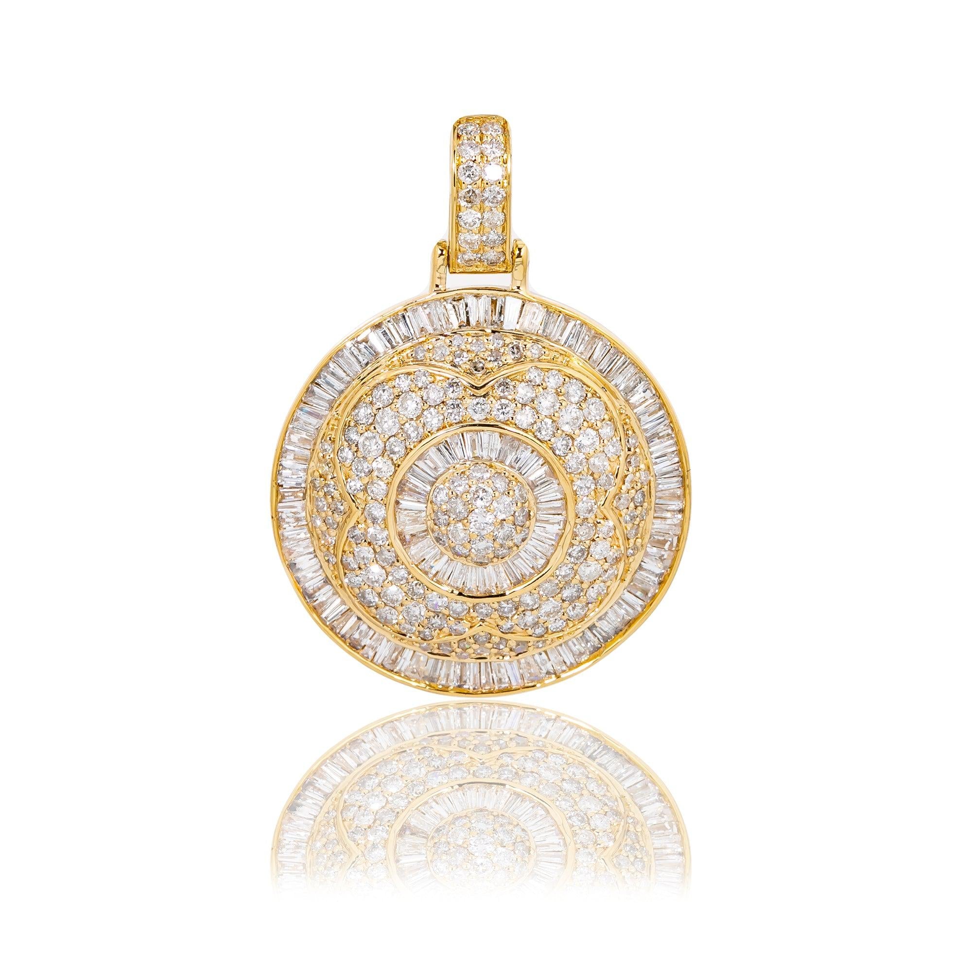 Unisex 14K Yellow Gold Circle Pendant with 2.10 CT Diamonds