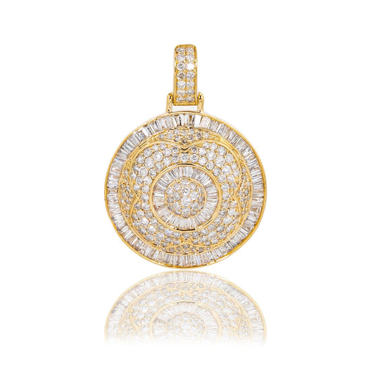 Unisex 14K Yellow Gold Circle Pendant with 2.10 CT Diamonds