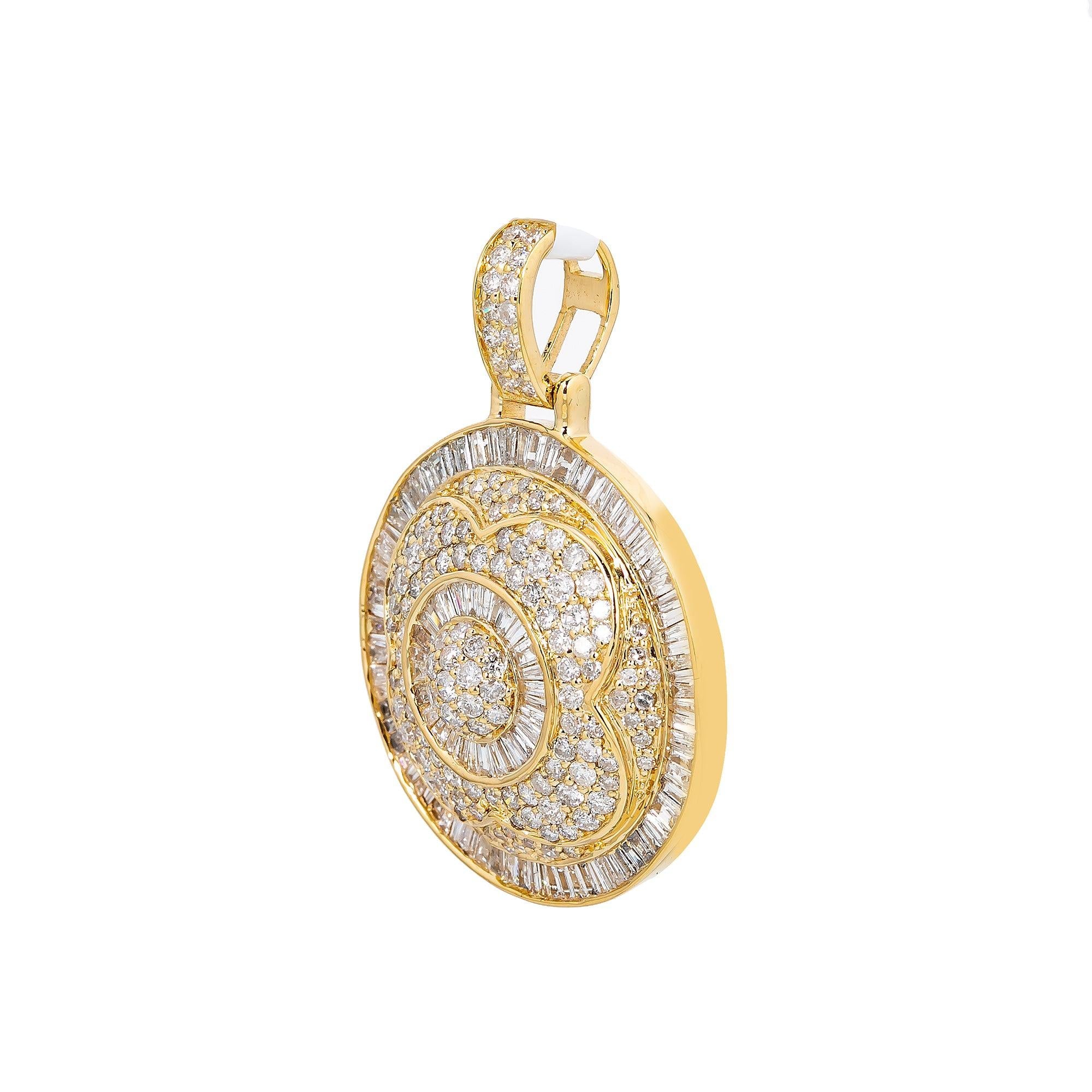 Unisex 14K Yellow Gold Circle Pendant with 2.10 CT Diamonds