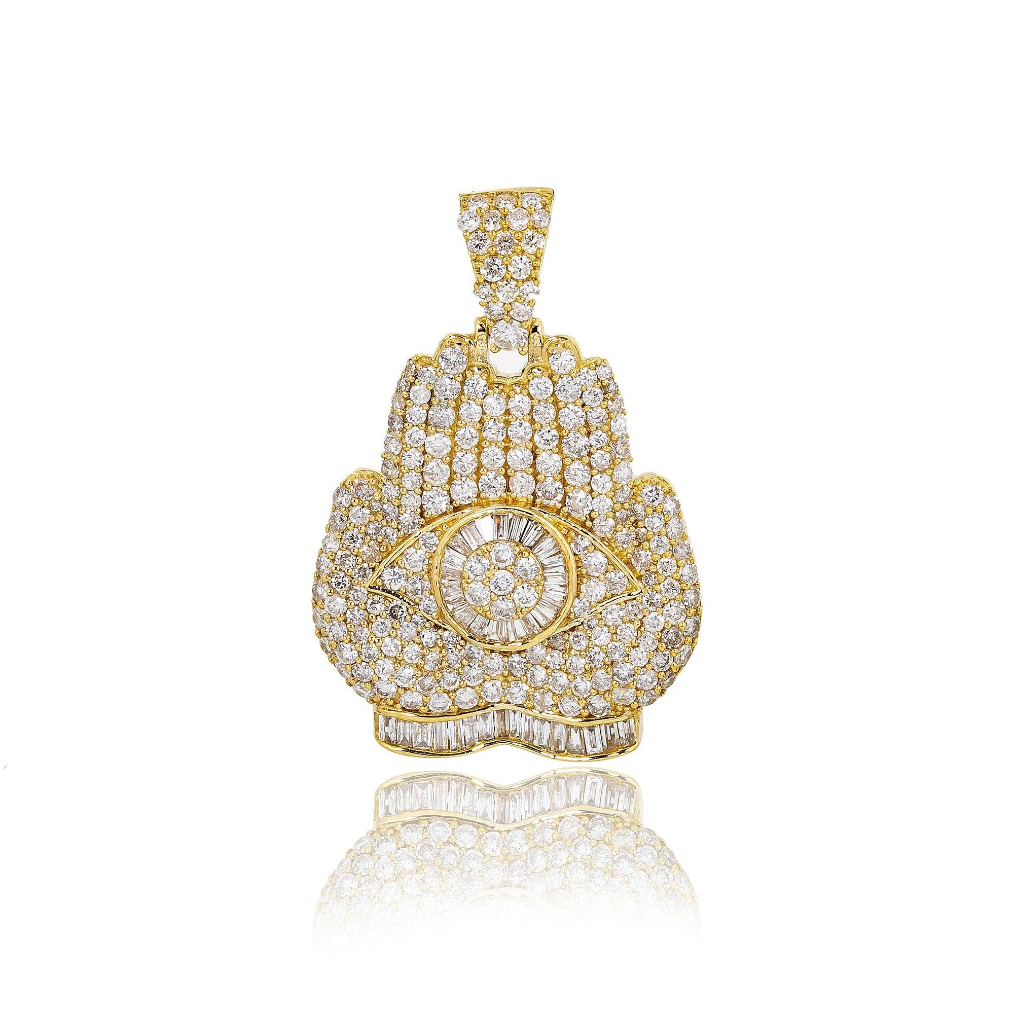 Unisex 14K Yellow Gold Praying Pendant with 2.89 CT Diamonds