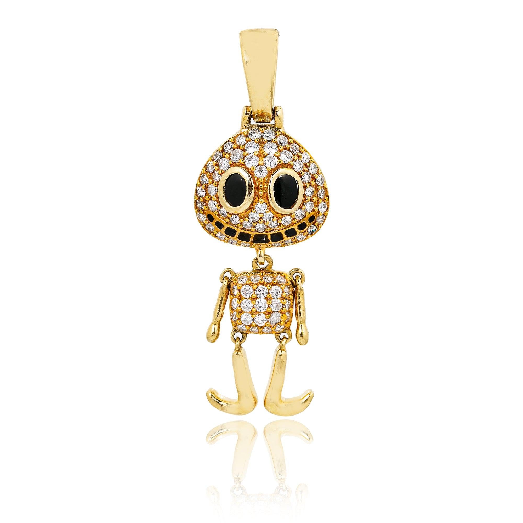 Unisex 14K Yellow Gold Emoji Pendant with 1.26 CT Diamonds
