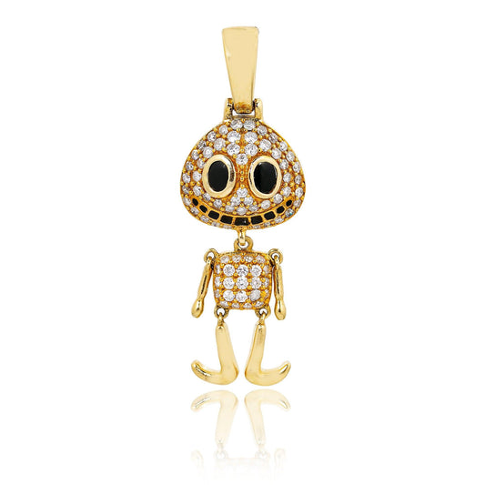 Unisex 14K Yellow Gold Emoji Pendant with 1.26 CT Diamonds