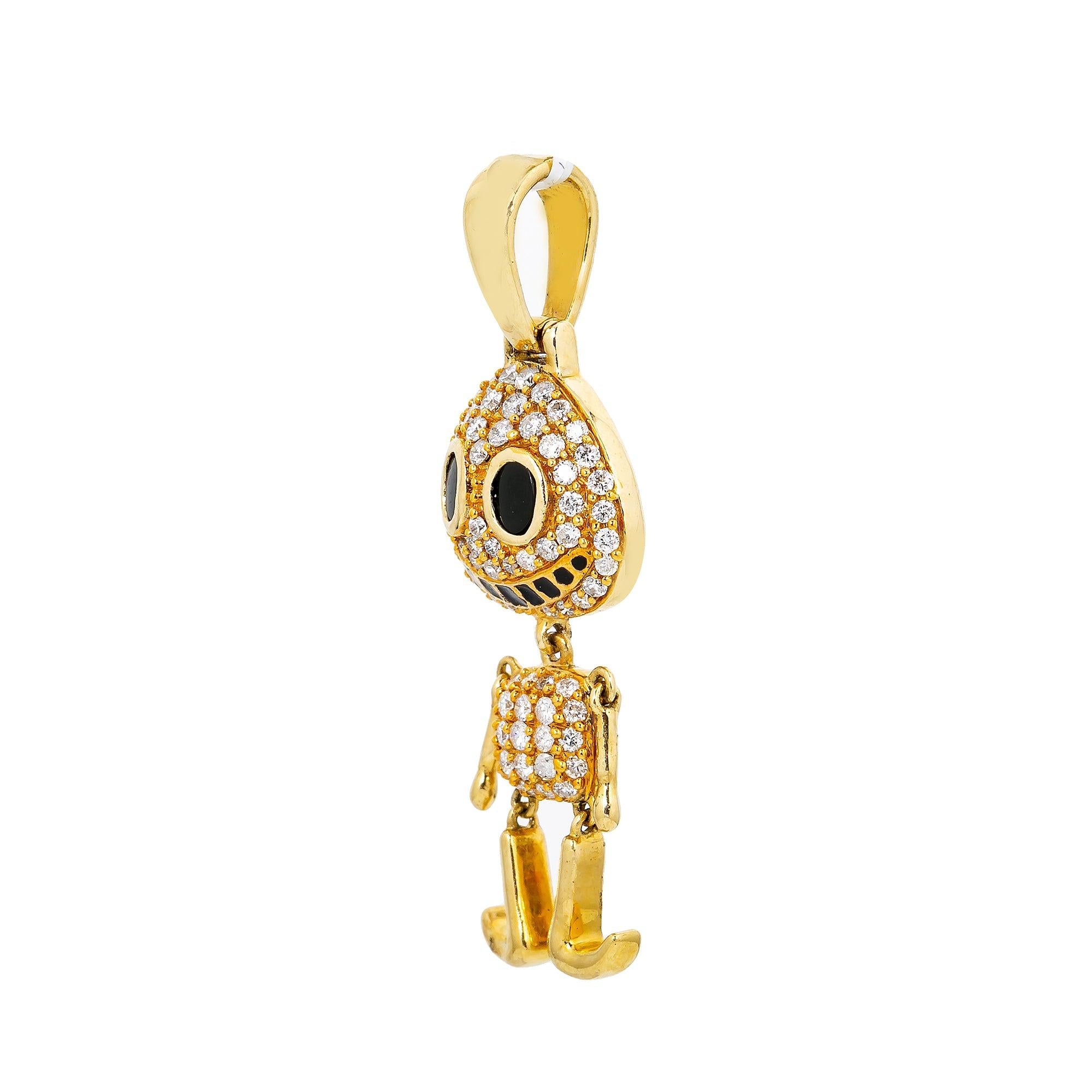 Unisex 14K Yellow Gold Emoji Pendant with 1.26 CT Diamonds