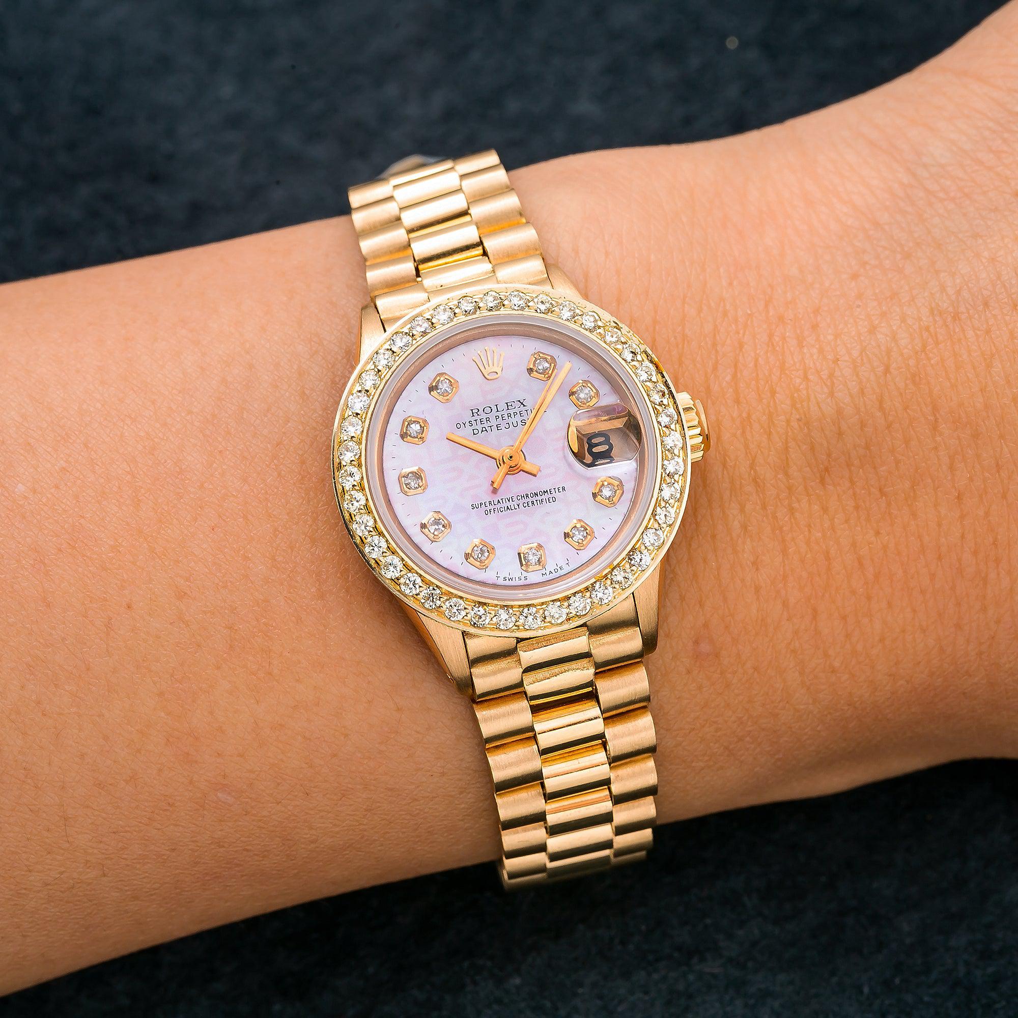 Rolex Oyster Perpetual Lady DateJust 26MM Pink Diamond Dial With Yellow Gold Bracelet