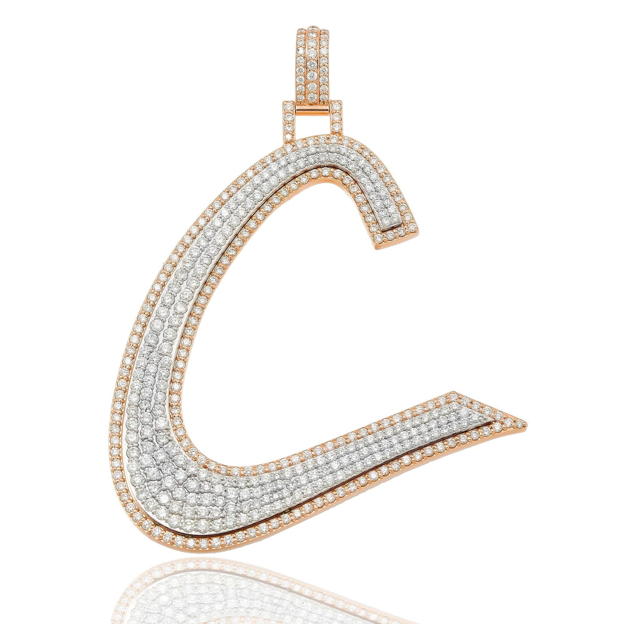 14K ROSE GOLD DIAMOND INITIAL C PENDANT
