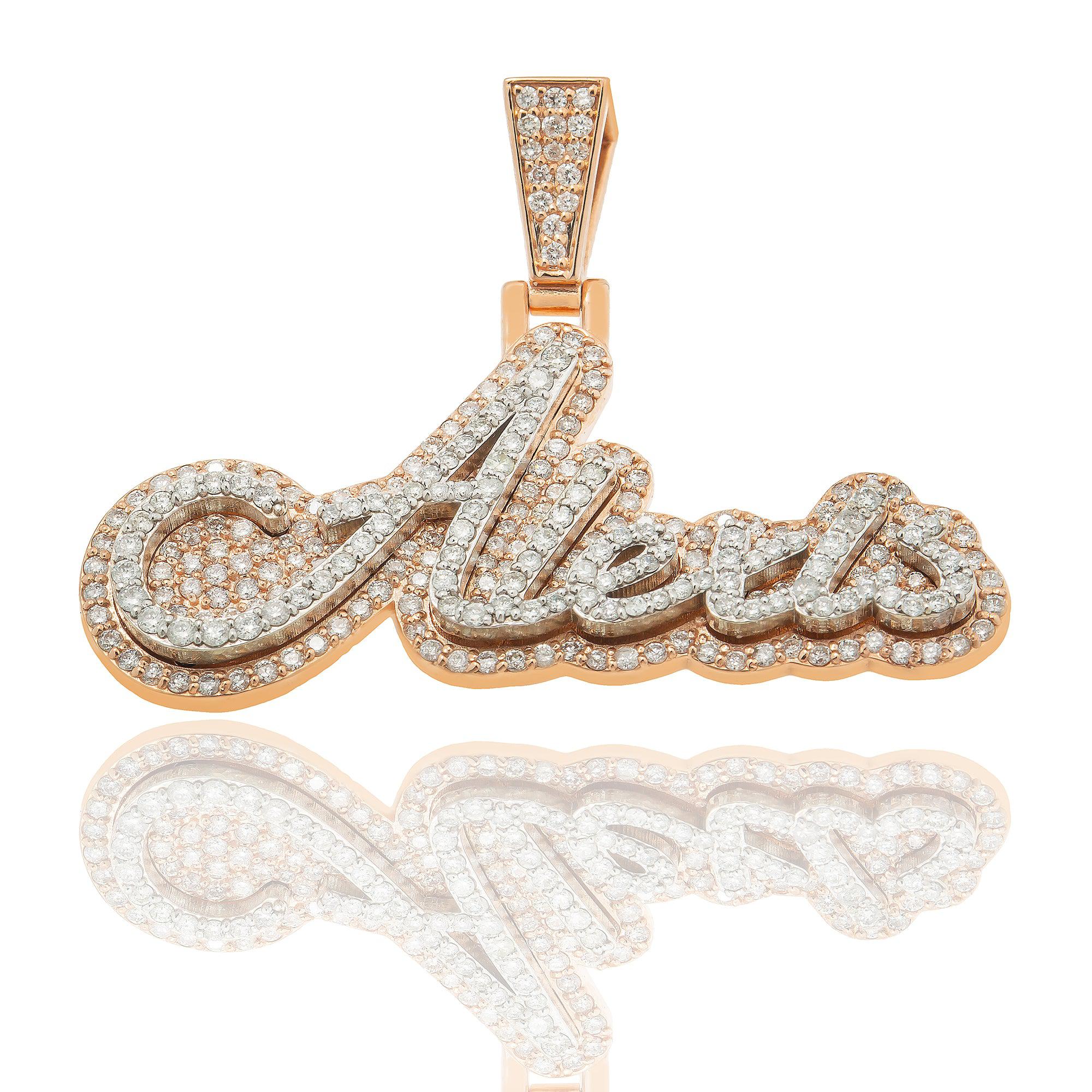 14K ROSE GOLD DIAMOND CUSTOM NAME PENDANT 2.0 CT