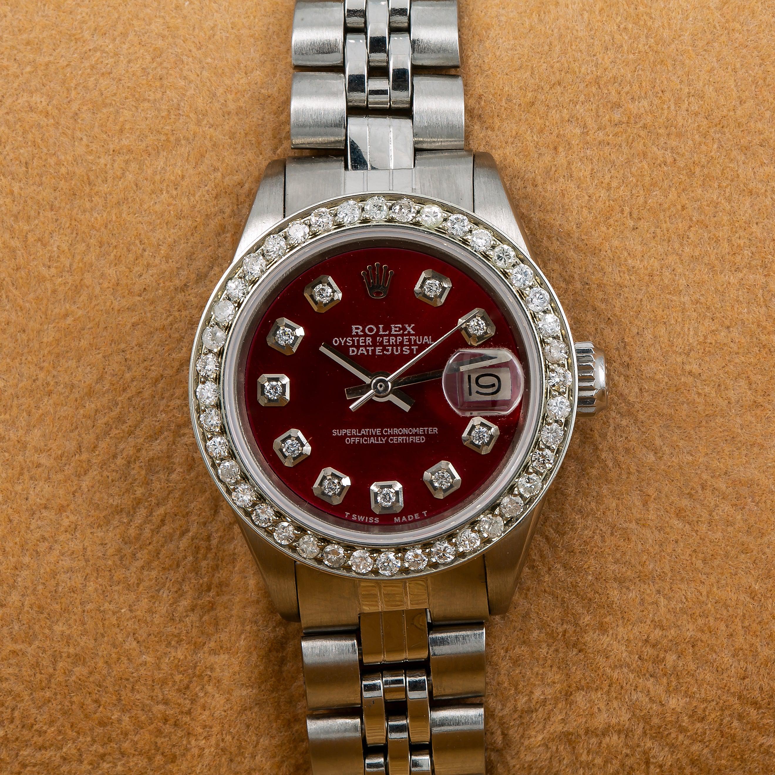 Rolex Lady-Datejust Diamond Watch, 6917 26mm, Red Custom Diamond Dial With 1.3 CT Diamonds