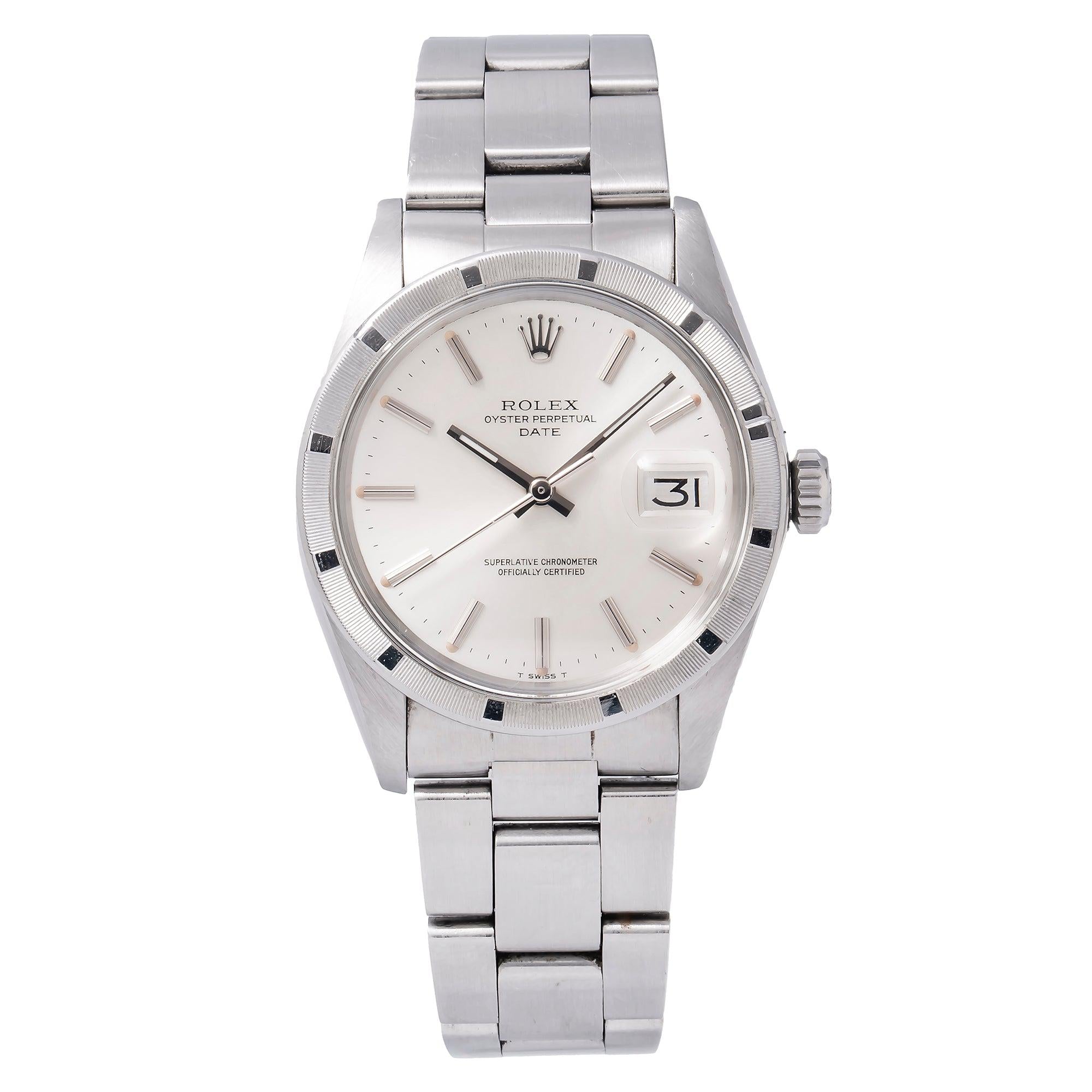 Rolex Oyster Perpetual Date 1500 34MM Silver Dial With Stainless Steel Engine Turned Bezel