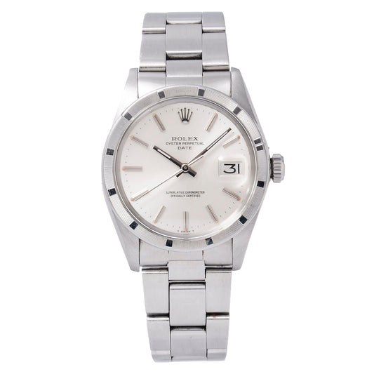 Rolex Oyster Perpetual Date 1500 34MM Silver Dial With Stainless Steel Engine Turned Bezel