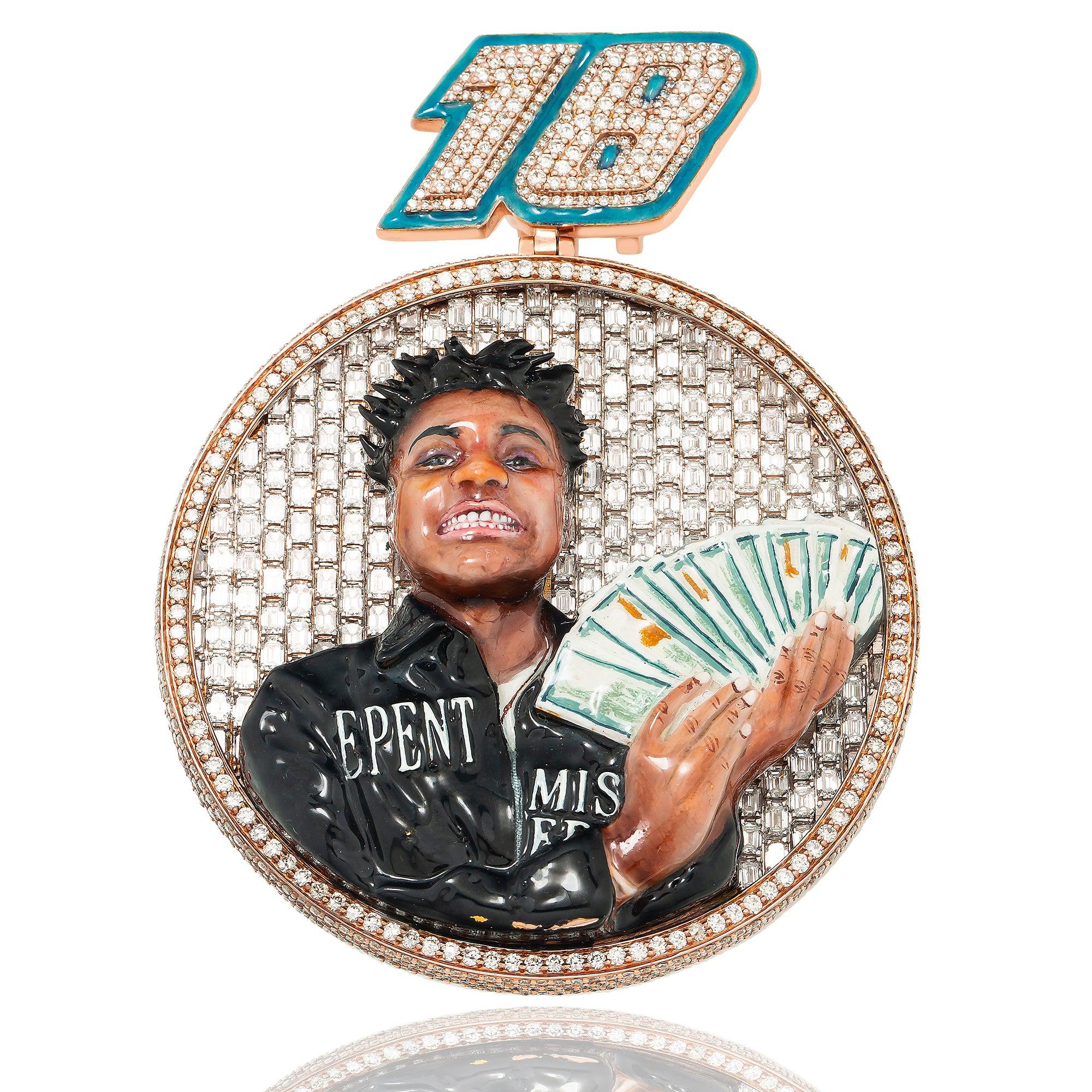 10K ROSE GOLD DIAMOND CUSTOM 3D COIN PENDANT 18 CT