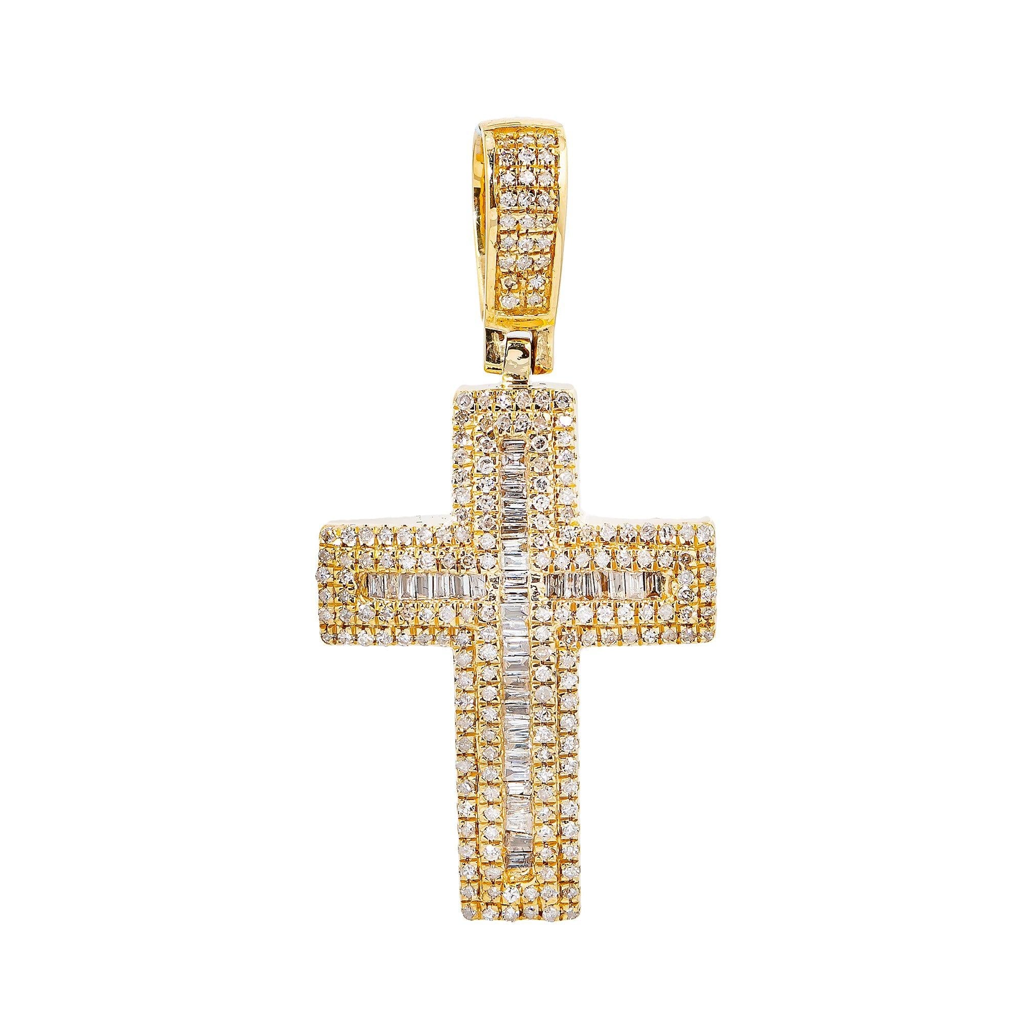 Unisex 14K Yellow Gold Cross Pendant with 0.82 CT Diamonds