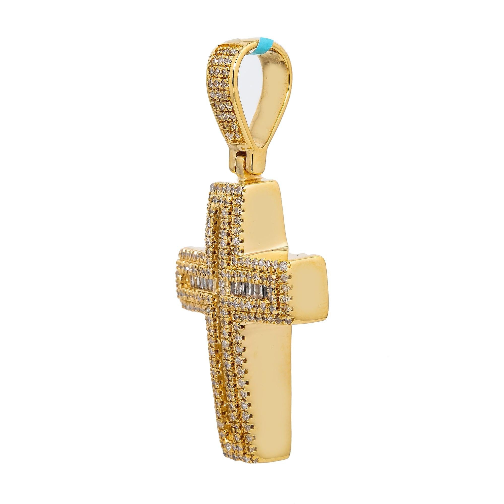 Unisex 14K Yellow Gold Cross Pendant with 0.82 CT Diamonds