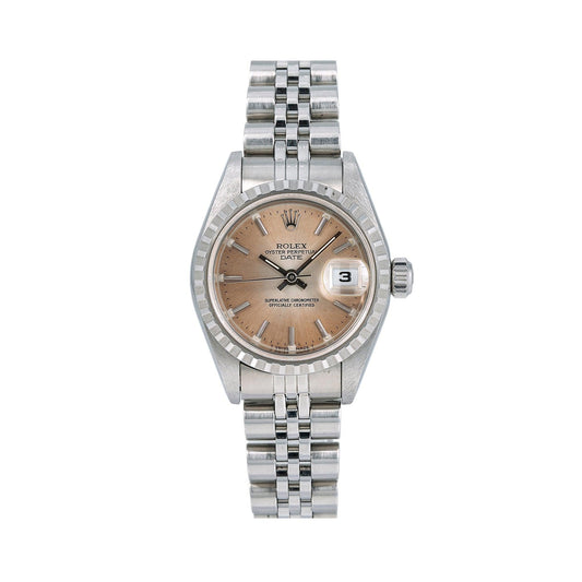 Rolex Oyster Perpetual Lady-Date 69240 26MM Salmon Dial With Stainless Steel Jubilee Bracelet