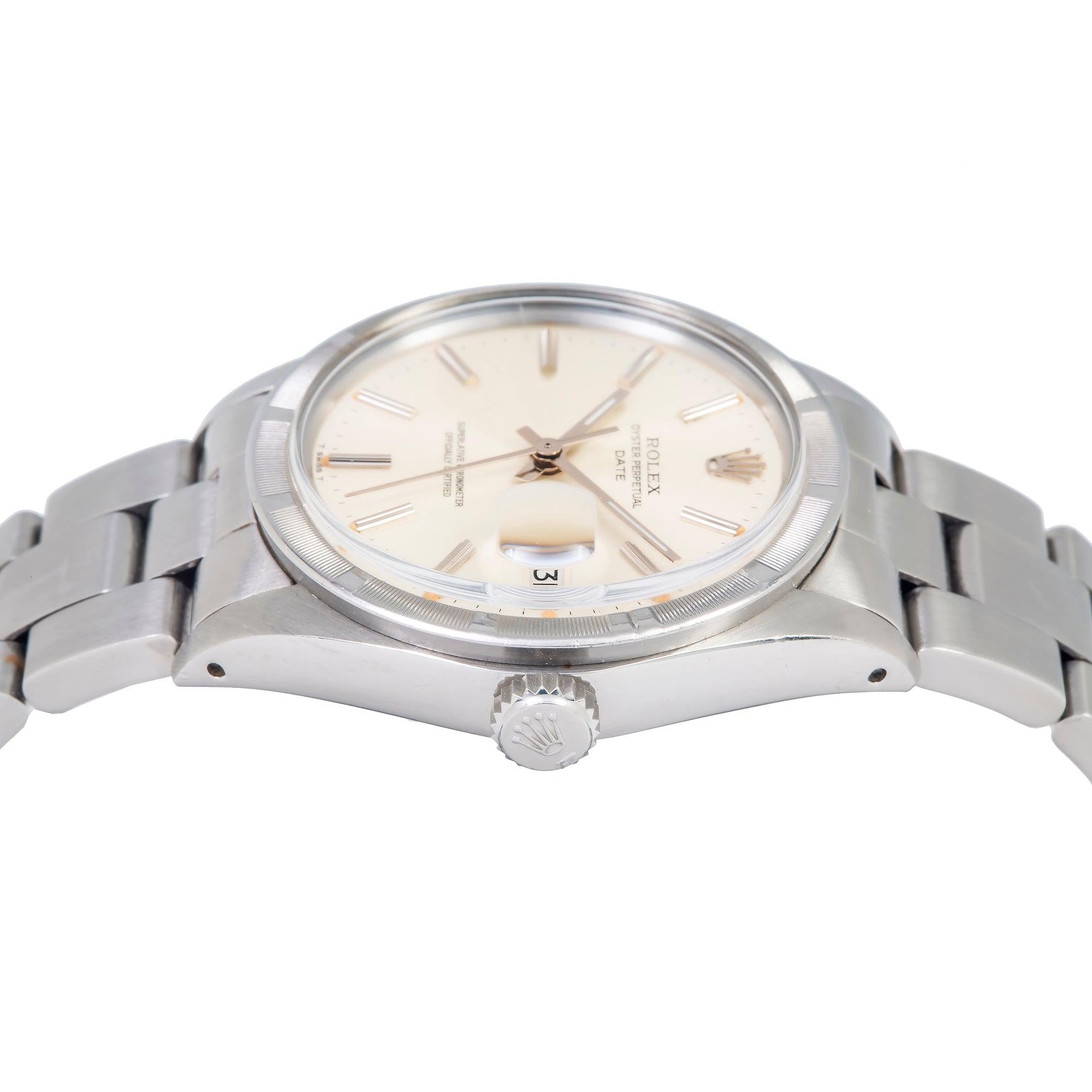 Rolex Oyster Perpetual Date 1500 34MM Silver Dial With Stainless Steel Engine Turned Bezel
