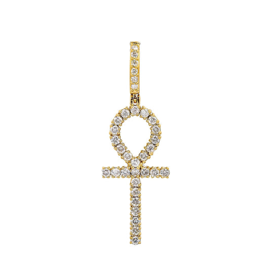 Unisex 14K Yellow Gold Ankh Pendant with 1.01 CT Diamonds