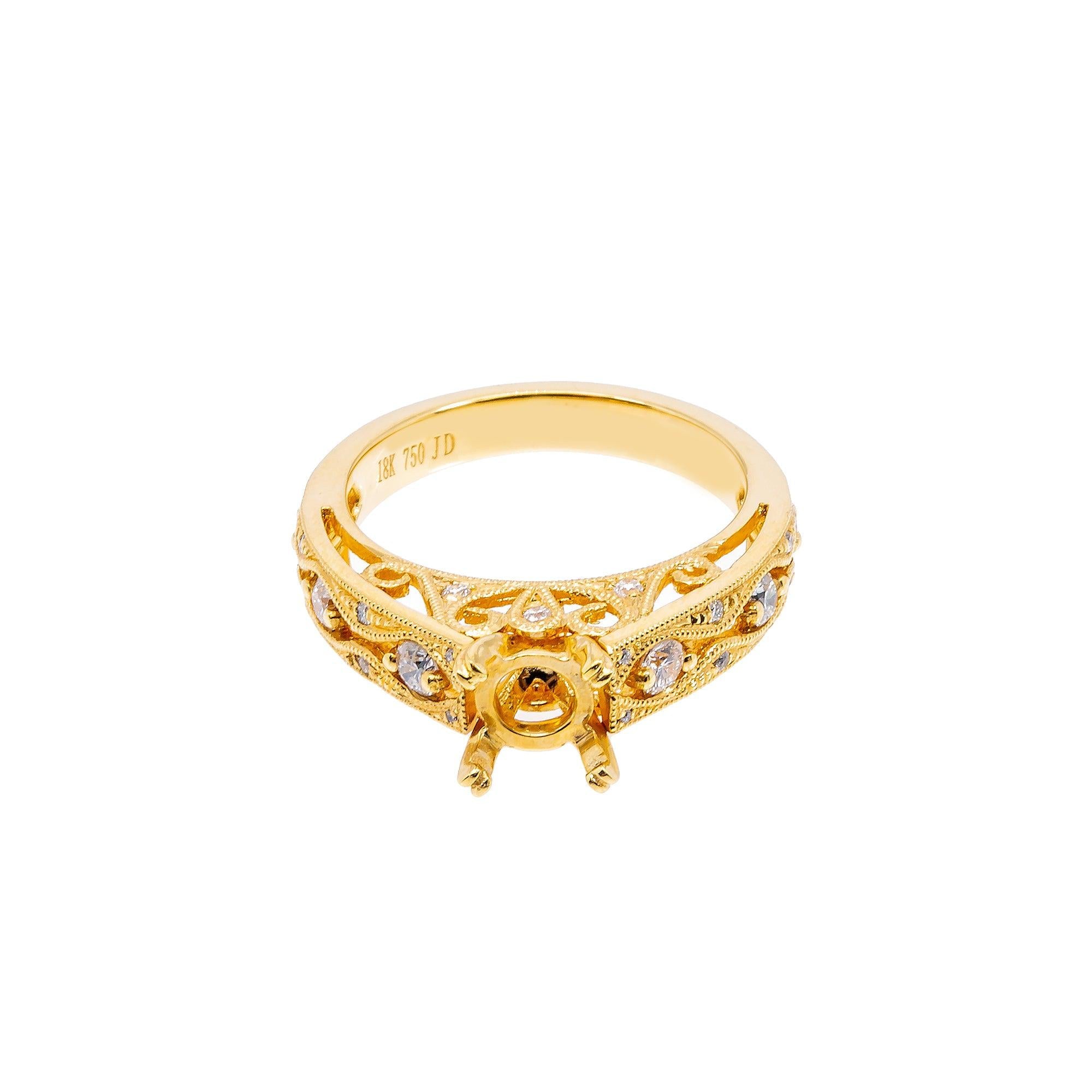 18K Yellow Gold Round Diamond  Ring