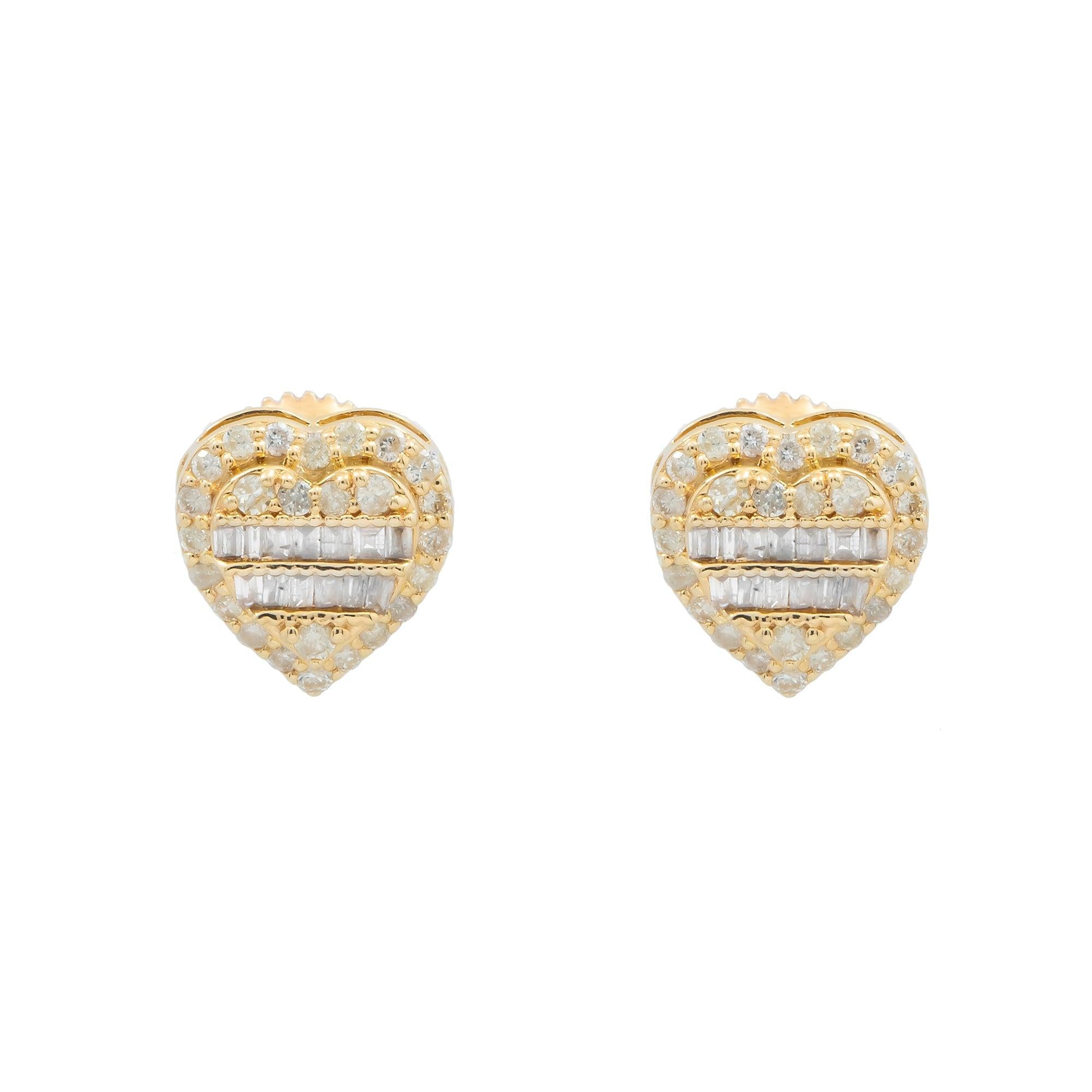 14K GOLD BAGUETTE AND ROUND DIAMOND HEART EARRINGS 0.42 CTW