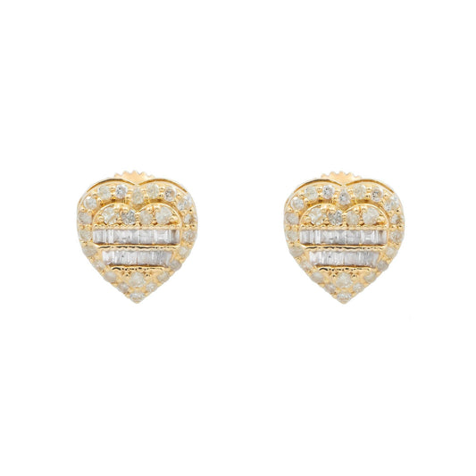 14K GOLD BAGUETTE AND ROUND DIAMOND HEART EARRINGS 0.42 CTW