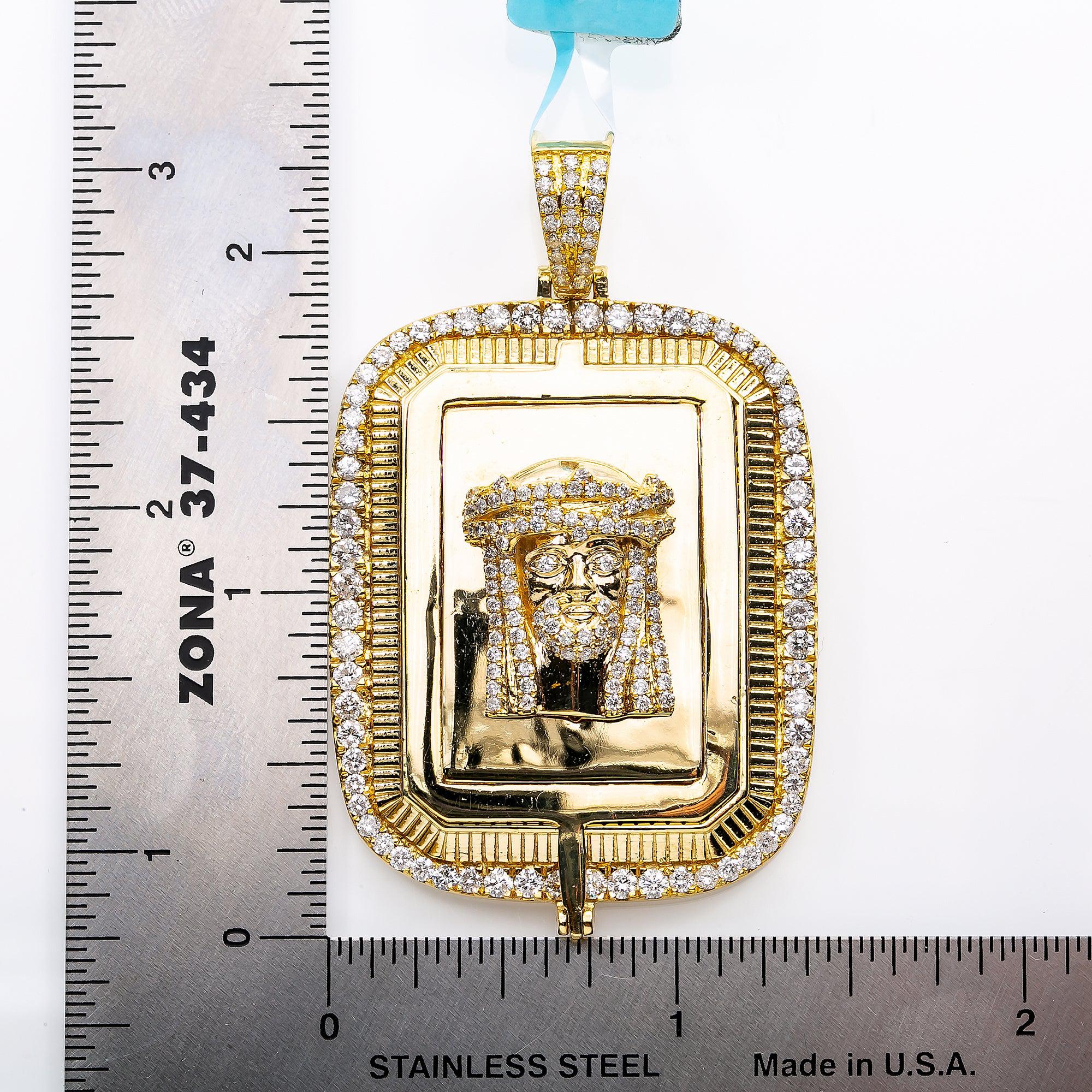Men's 14K Yellow Gold Jesus Head Pendant with 3.86 CT Diamonds