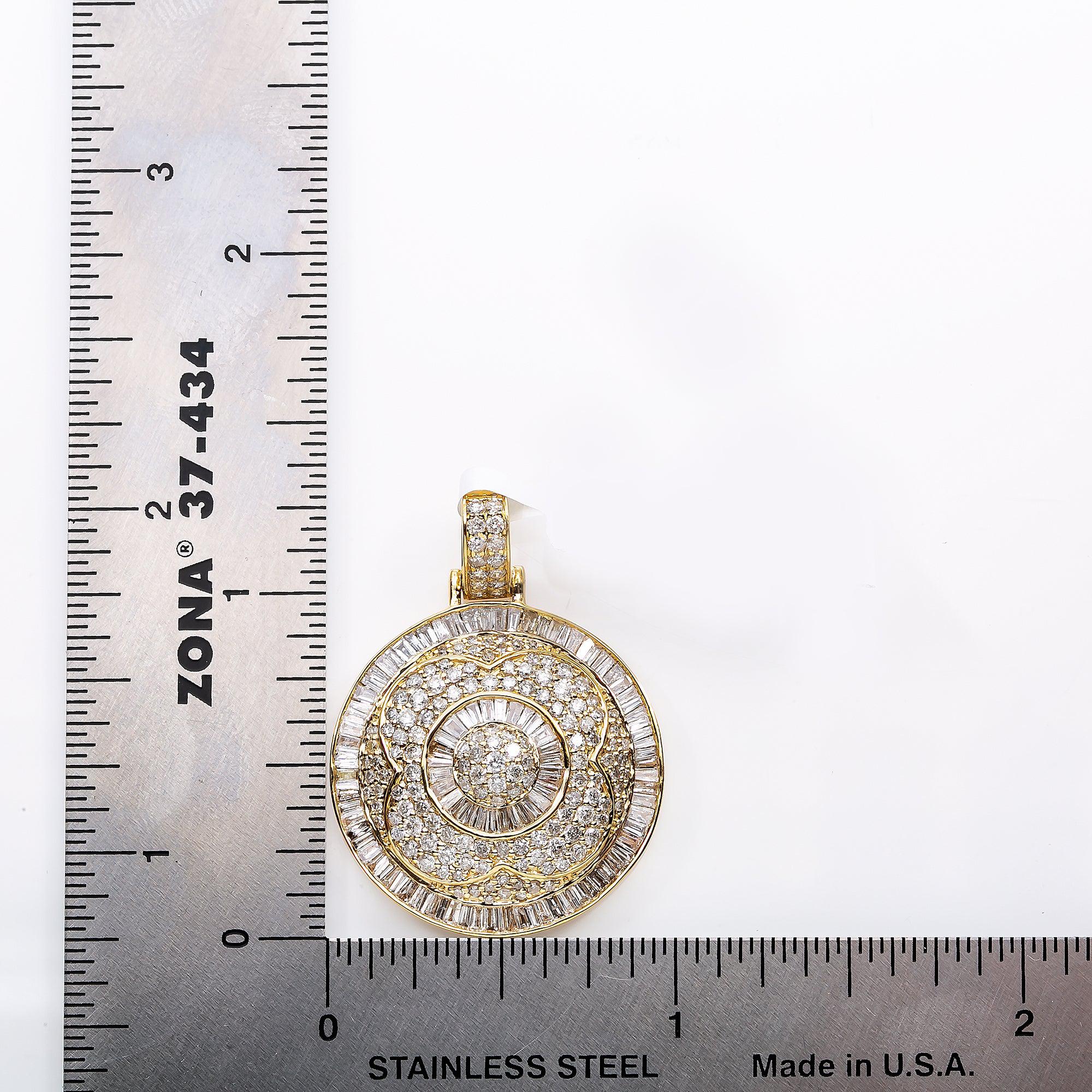 Unisex 14K Yellow Gold Circle Pendant with 2.10 CT Diamonds
