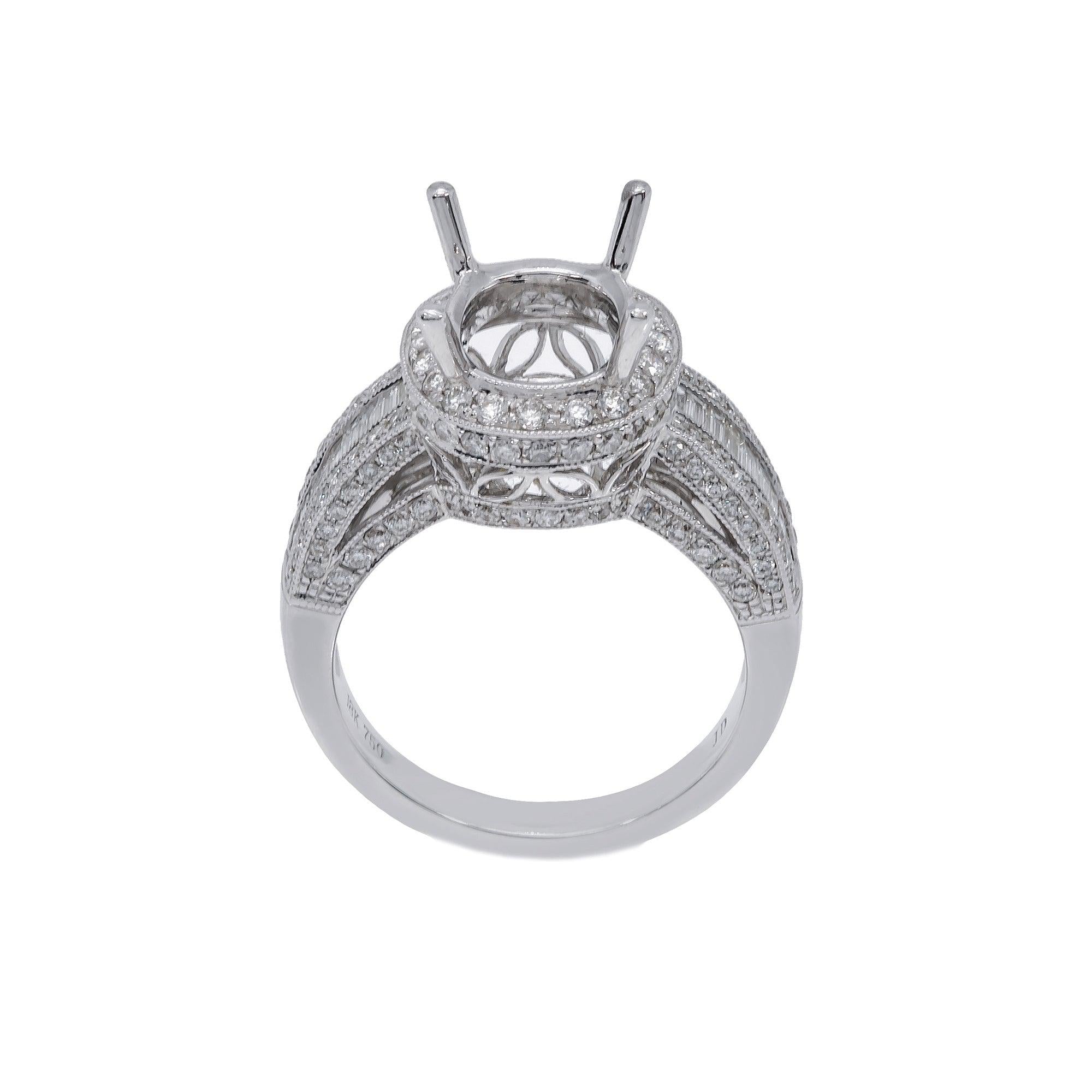 18K White Gold Round Diamond Semi-Mount Ring